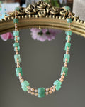 Fruitopia | Beaded Gemstone Necklace | Green Strawberry Quartz & Peach Moonstone | 14k Gold-Filled