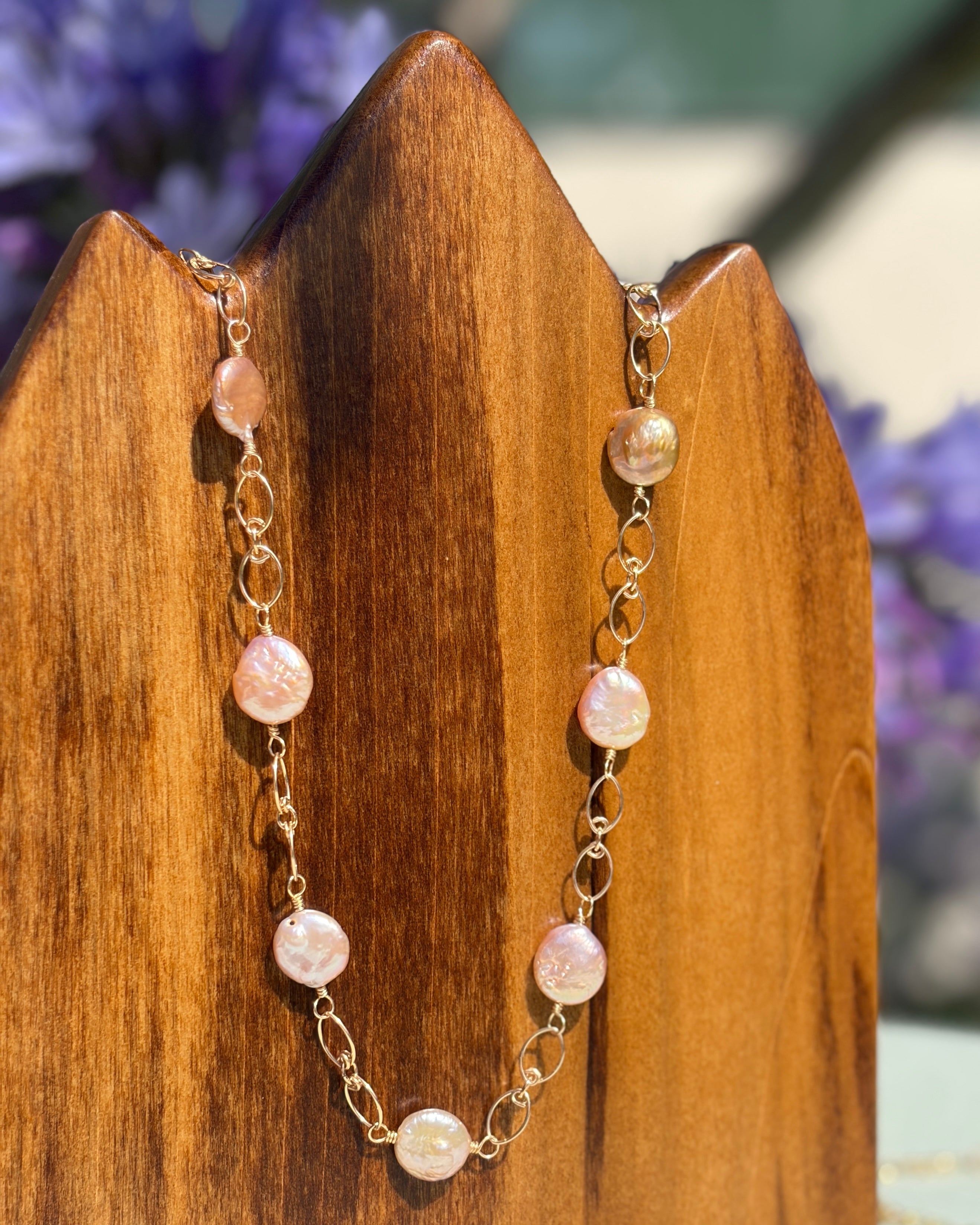 Intuition | Handmade Chain Necklace | Petal Pink Freshwater Coin Pearl | 14k Gold-Filled