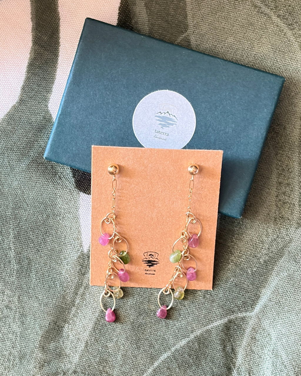 Secret Garden | Dangle Post Earrings | Pink & Green Tourmaline | 14k Gold-Filled