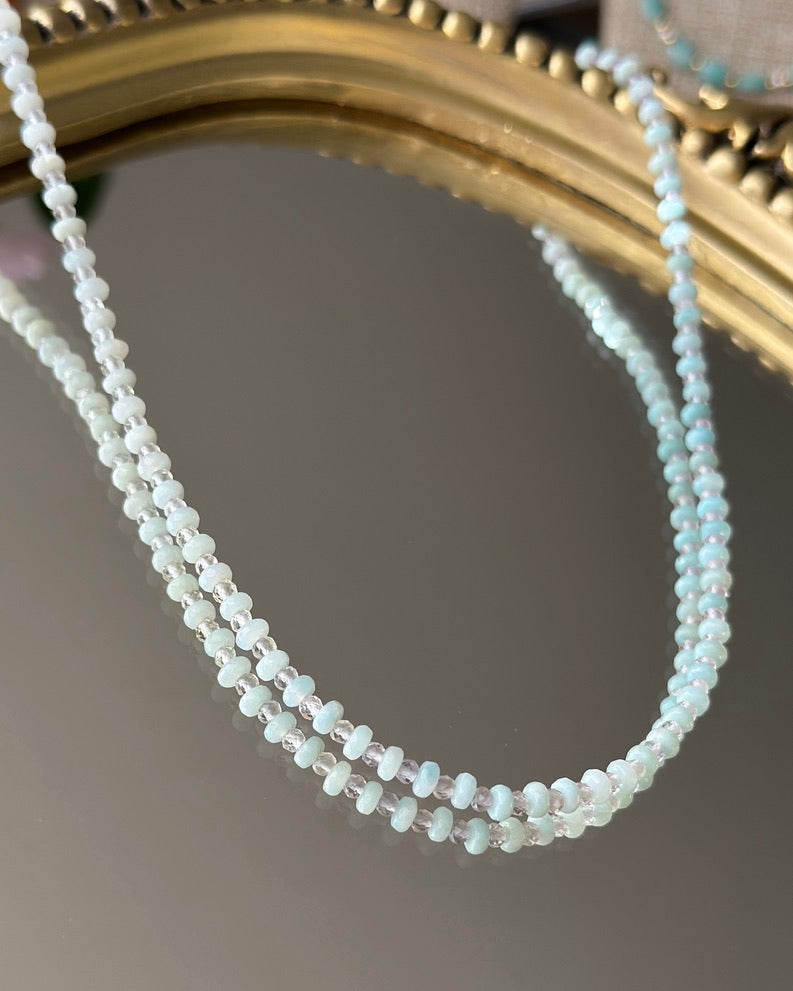 Icy Mist | Beaded Gemstone Necklace | Amazonite & Fluorite | Sterling Silver