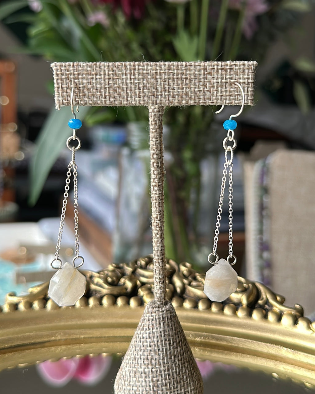 Moon Tide | Chain Drop Earrings | Sunset Blue Moonstone & Pacific Blue Agate | Sterling Silver