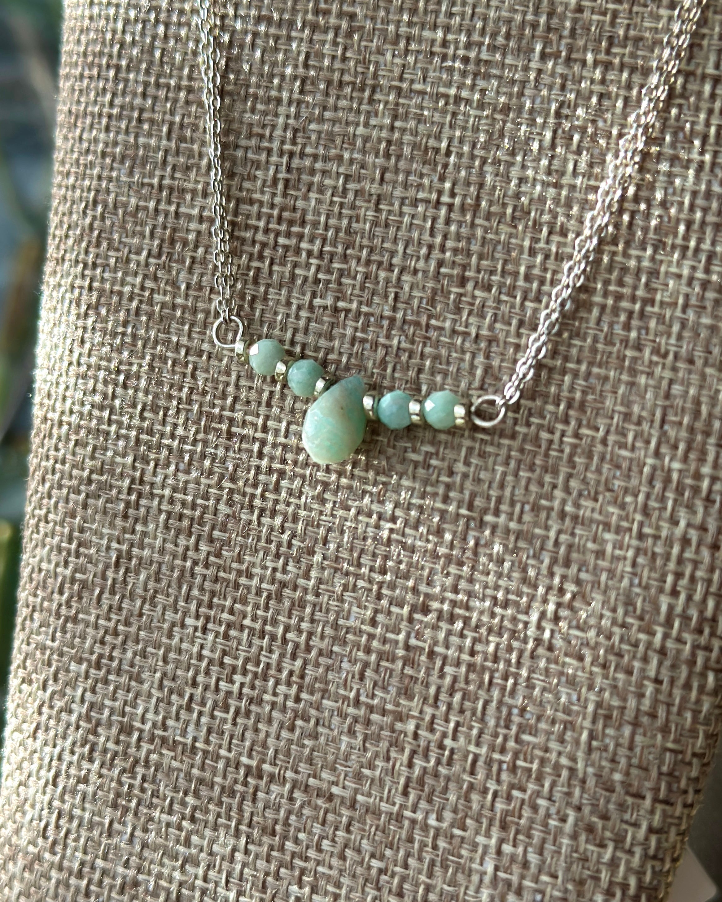 Amazon Rain | Teardrop Focal Chain Necklace | Brazilian Amazonite | Sterling Silver