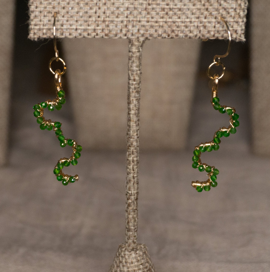 Ivy Garter | Wire Wrapped Abstract Earrings | Chrome Diopside | 14k Gold-Filled