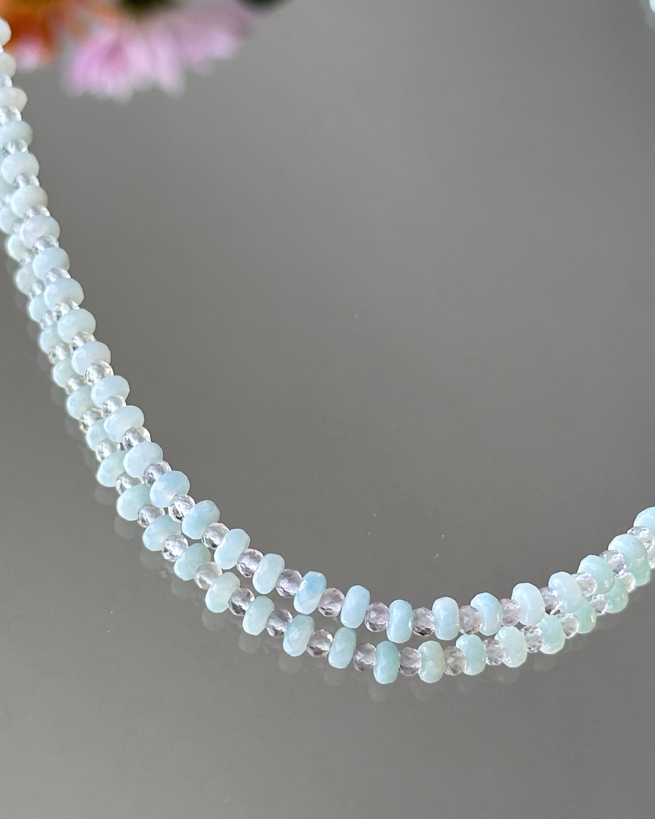 Icy Mist | Beaded Gemstone Necklace | Amazonite & Fluorite | Sterling Silver