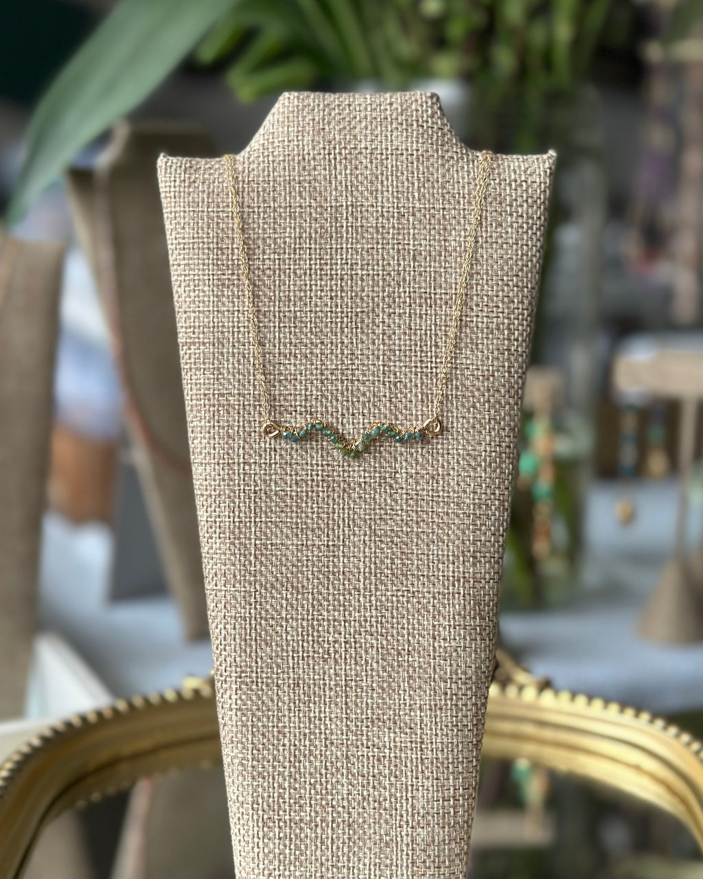 Evergreen Flow | Wire Wrapped Pendant Dainty Chain Necklace | Green Tourmaline | 14k Gold-Filled
