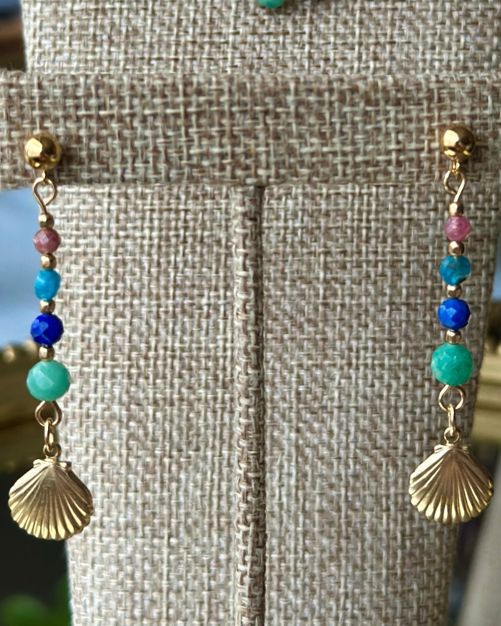 Gorda Sails | Gold Shell Dangle Earrings | Emerald, Lapis, Ruby, Apatite | 14k Gold-Filled