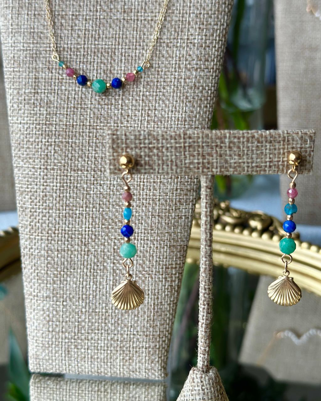 Gorda Sails | Gold Shell Dangle Earrings | Emerald, Lapis, Ruby, Apatite | 14k Gold-Filled