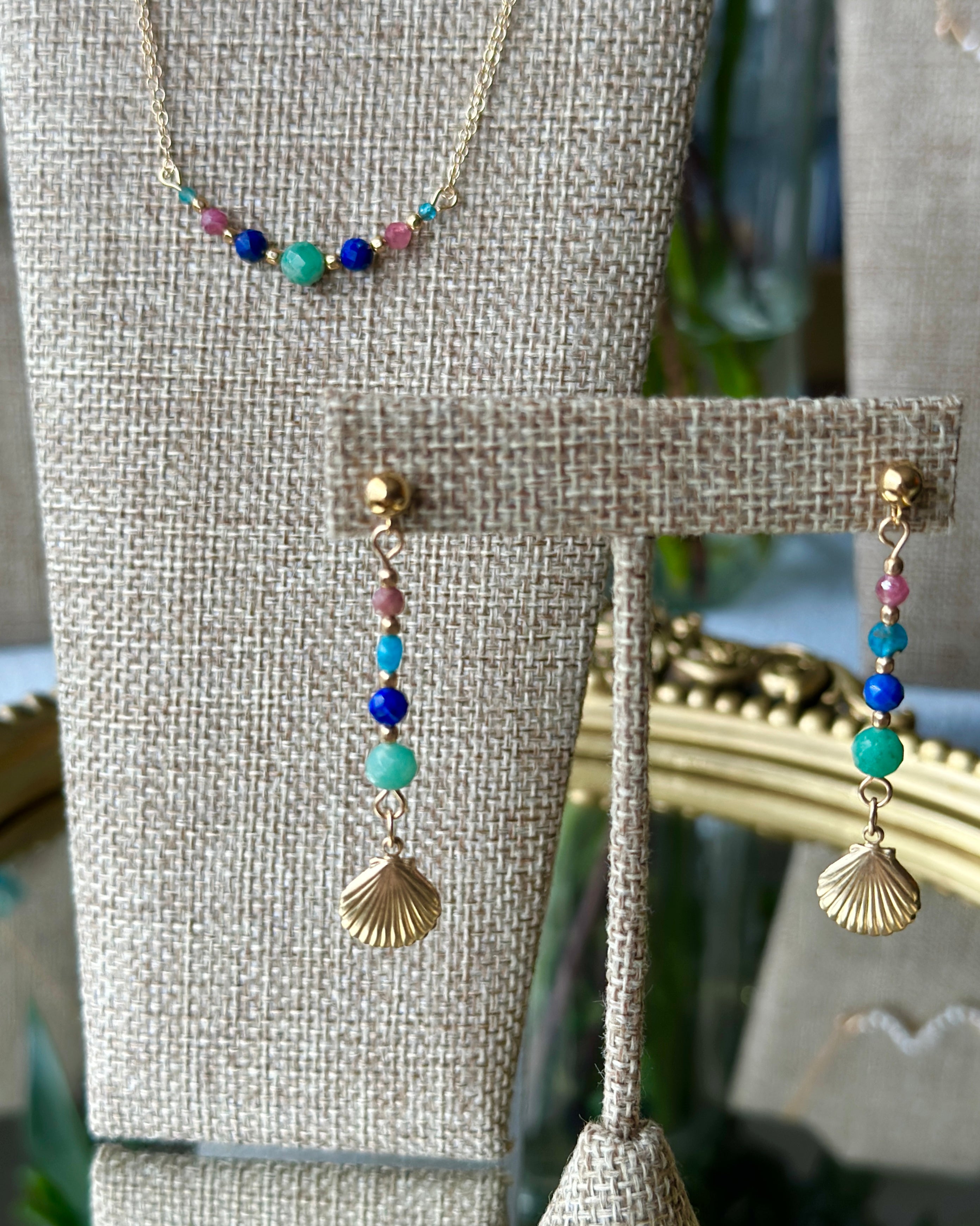 Gorda Sails | Gold Shell Dangle Earrings | Emerald, Lapis, Ruby, Apatite | 14k Gold-Filled