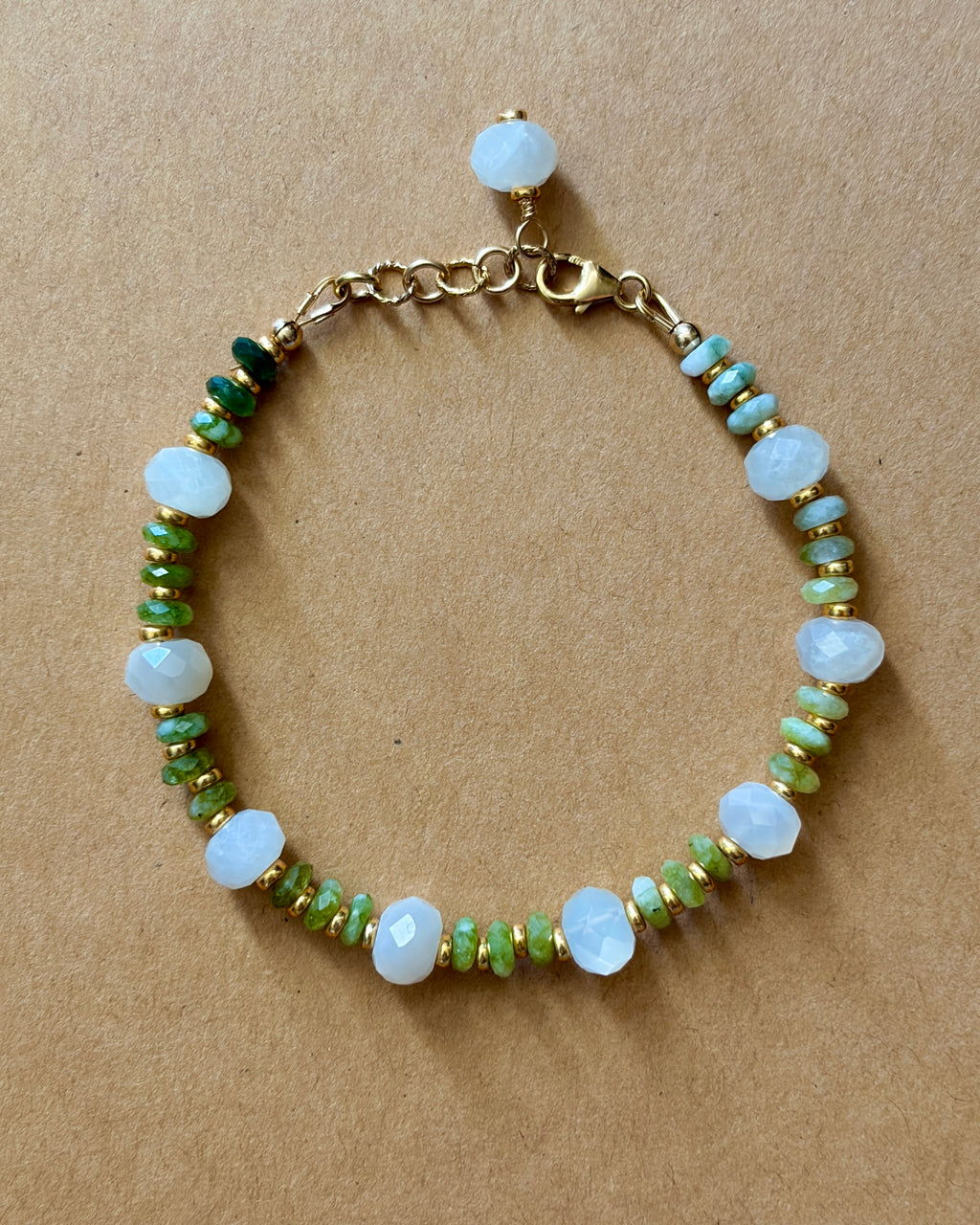 Moon Charged | Beaded Gemstone Bracelet | Green Tourmaline & Moonstone | 14k Gold-Filled