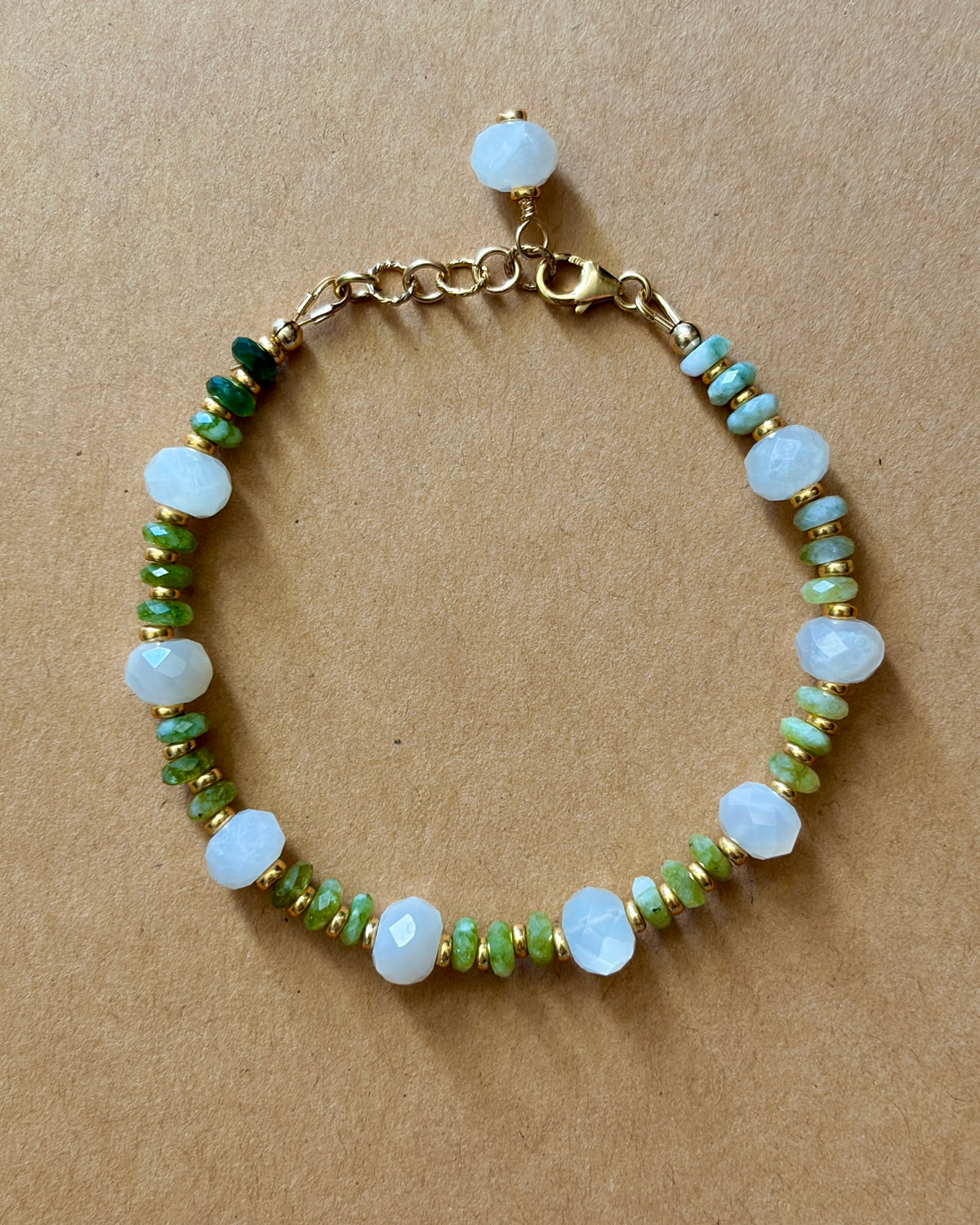 Moon Charged | Beaded Gemstone Bracelet | Green Tourmaline & Moonstone | 14k Gold-Filled