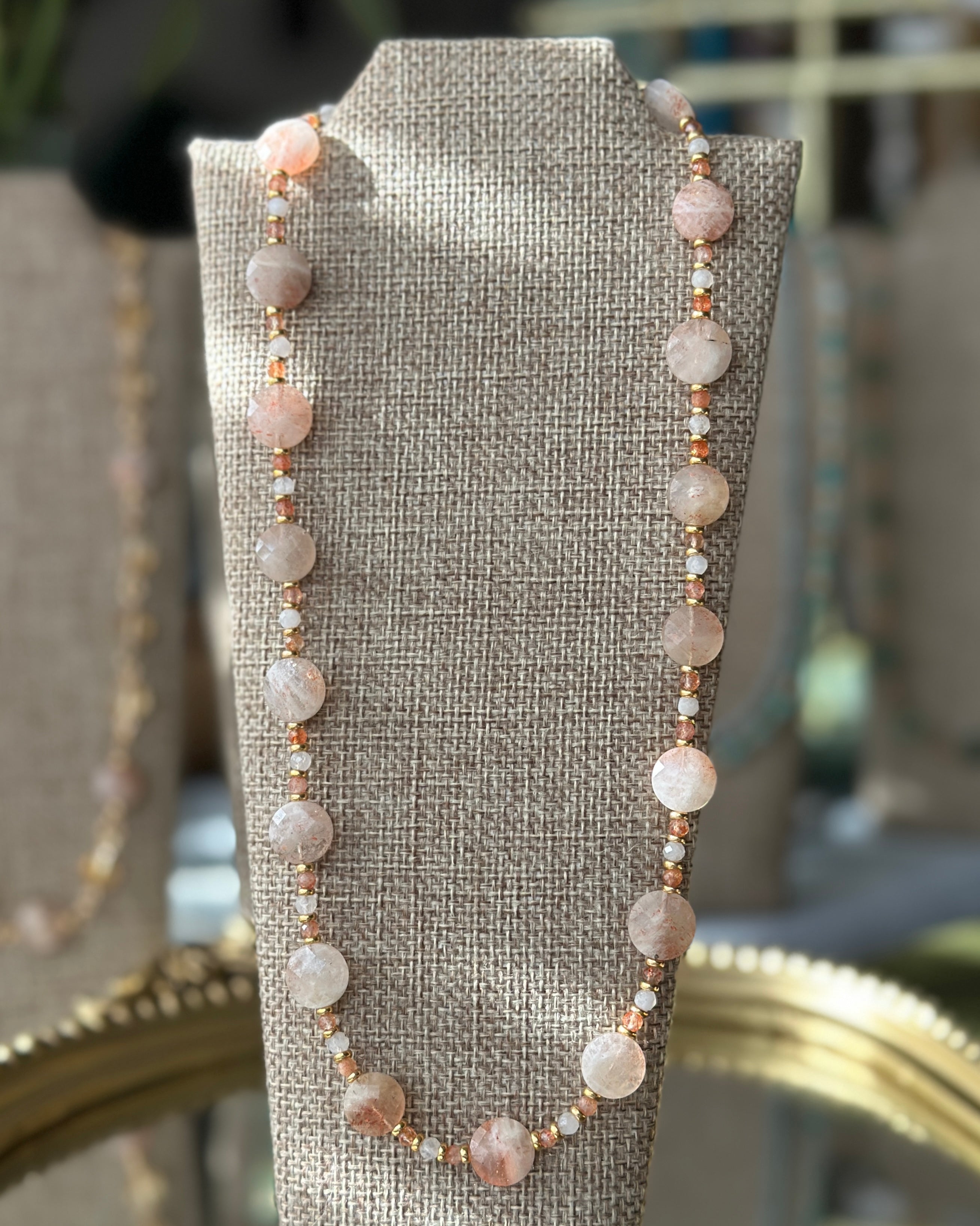 Sierra Moonrise | Beaded Gemstone Toggle Necklace | Sunstone & Moonstone | 14k Gold-Filled