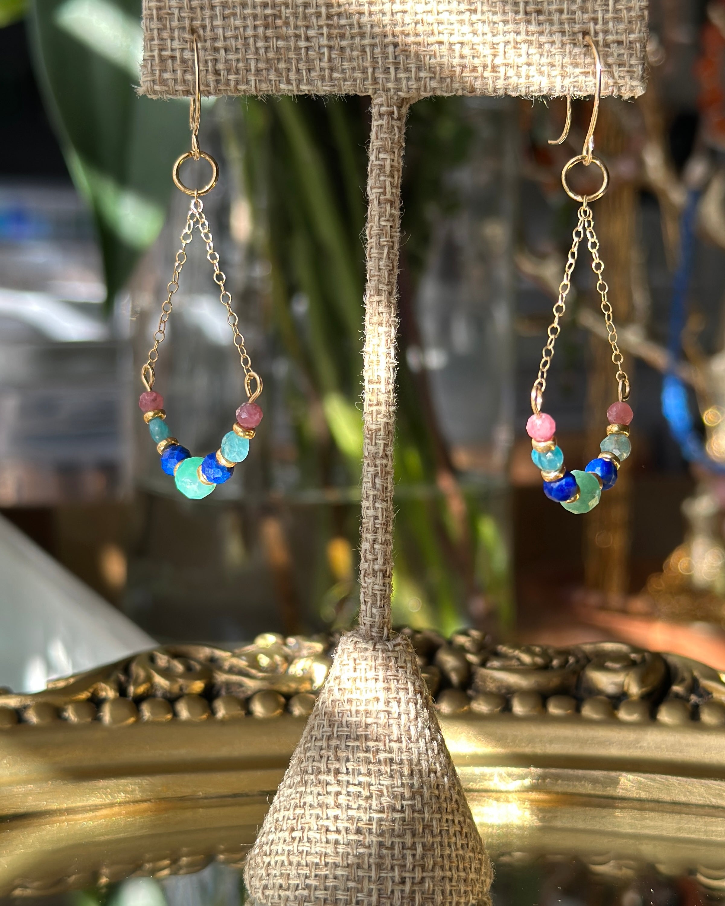 Anchors Away | Dangle Chain Earrings | Emerald, Lapis, Ruby, Apatite | 14k Gold-Filled