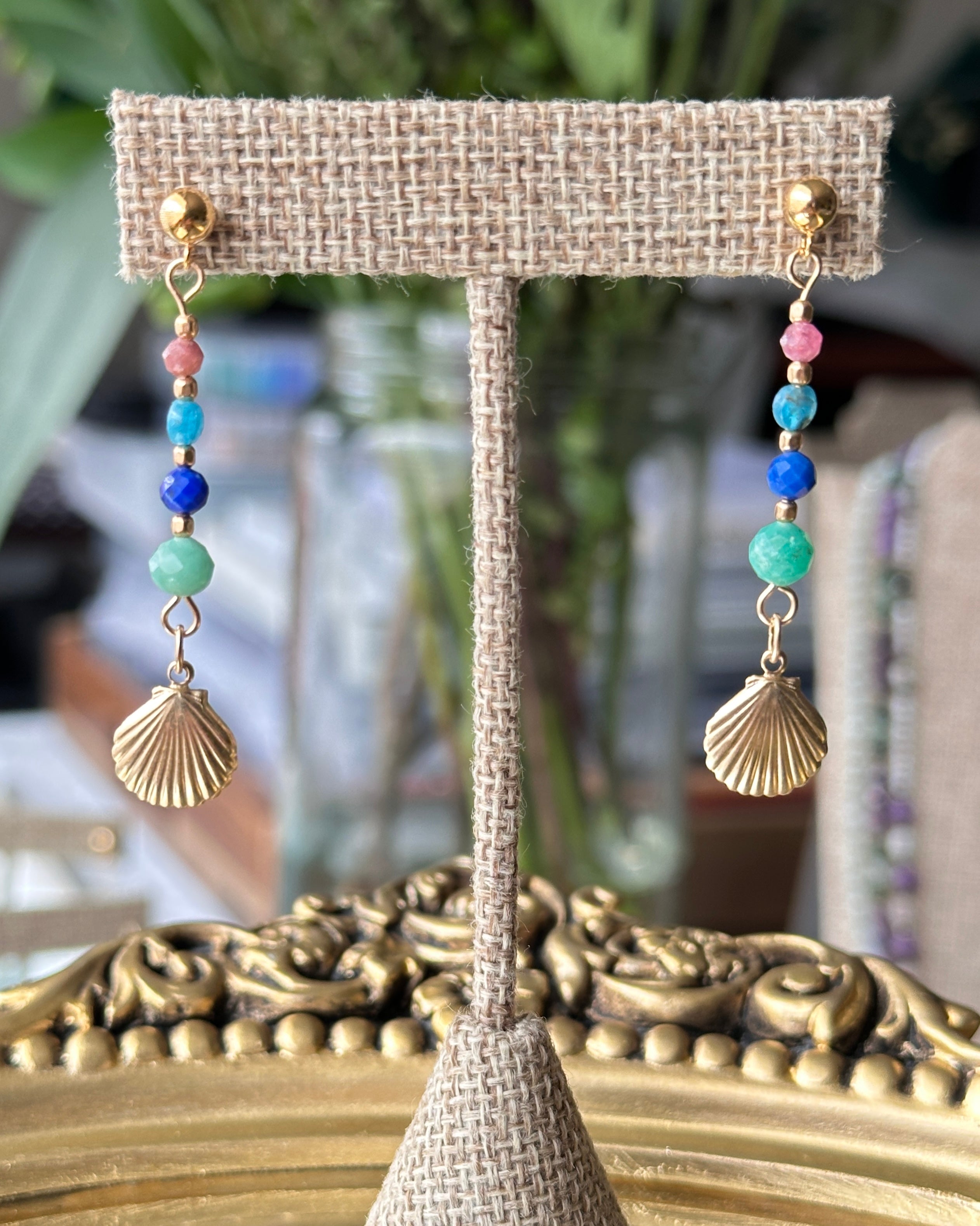 Gorda Sails | Gold Shell Dangle Earrings | Emerald, Lapis, Ruby, Apatite | 14k Gold-Filled