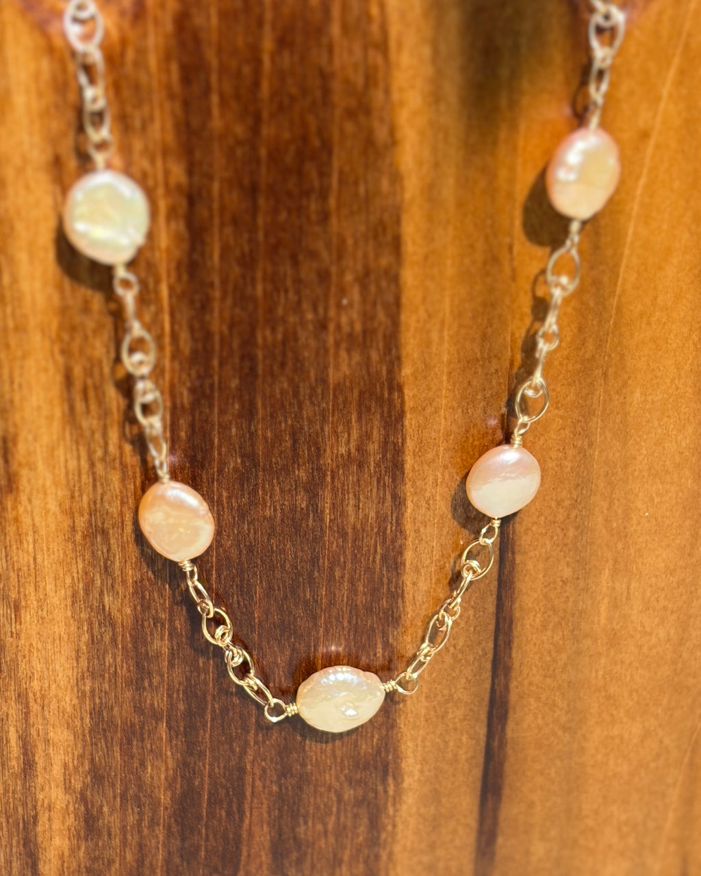 Wisdom | Handmade Chain Necklace | Petal Pink Freshwater Coin Pearl | 14k Gold-Filled