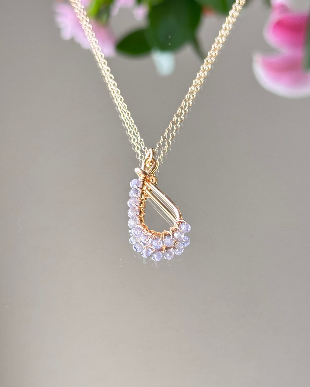 Violet Eyes | Wire Wrapped Pendant Dainty Chain Necklace | Iolite | 14k Gold-Filled