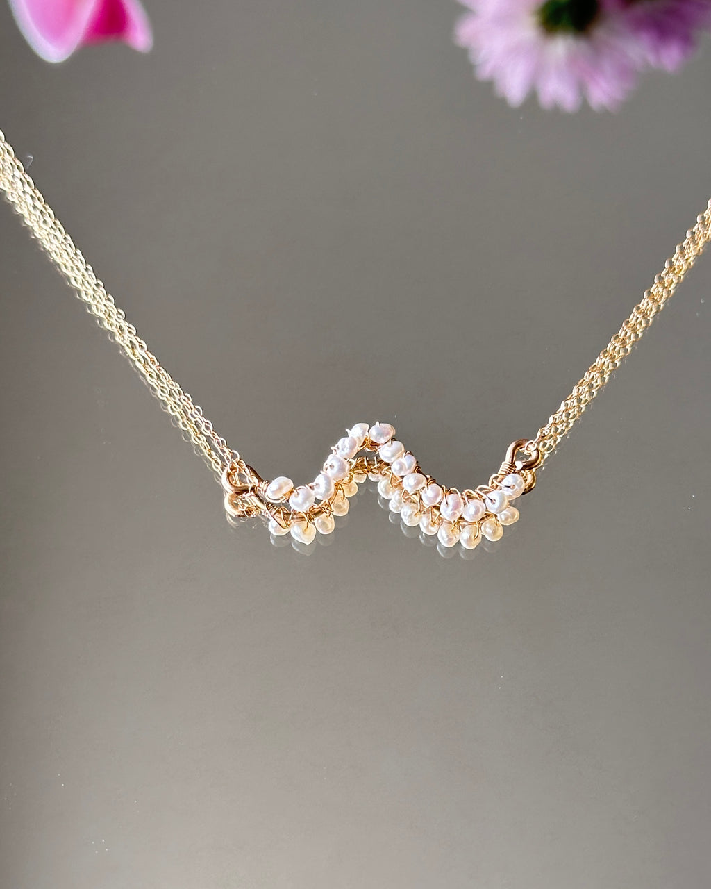 Pearly Shores | Wire Wrapped Pendant Dainty Chain Necklace | Freshwater Pearls | 14k Gold-Filled