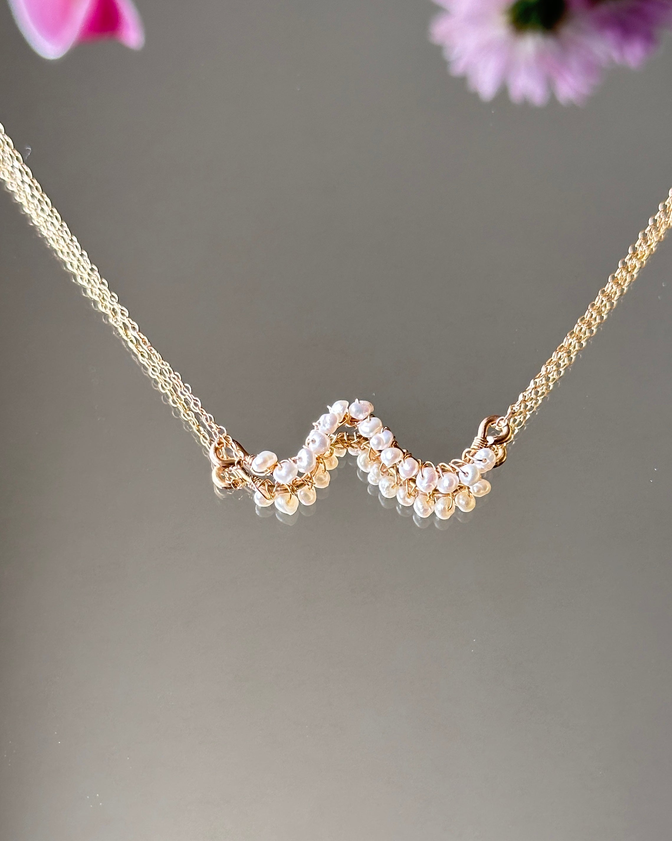 Pearly Shores | Wire Wrapped Pendant Dainty Chain Necklace | Freshwater Pearls | 14k Gold-Filled