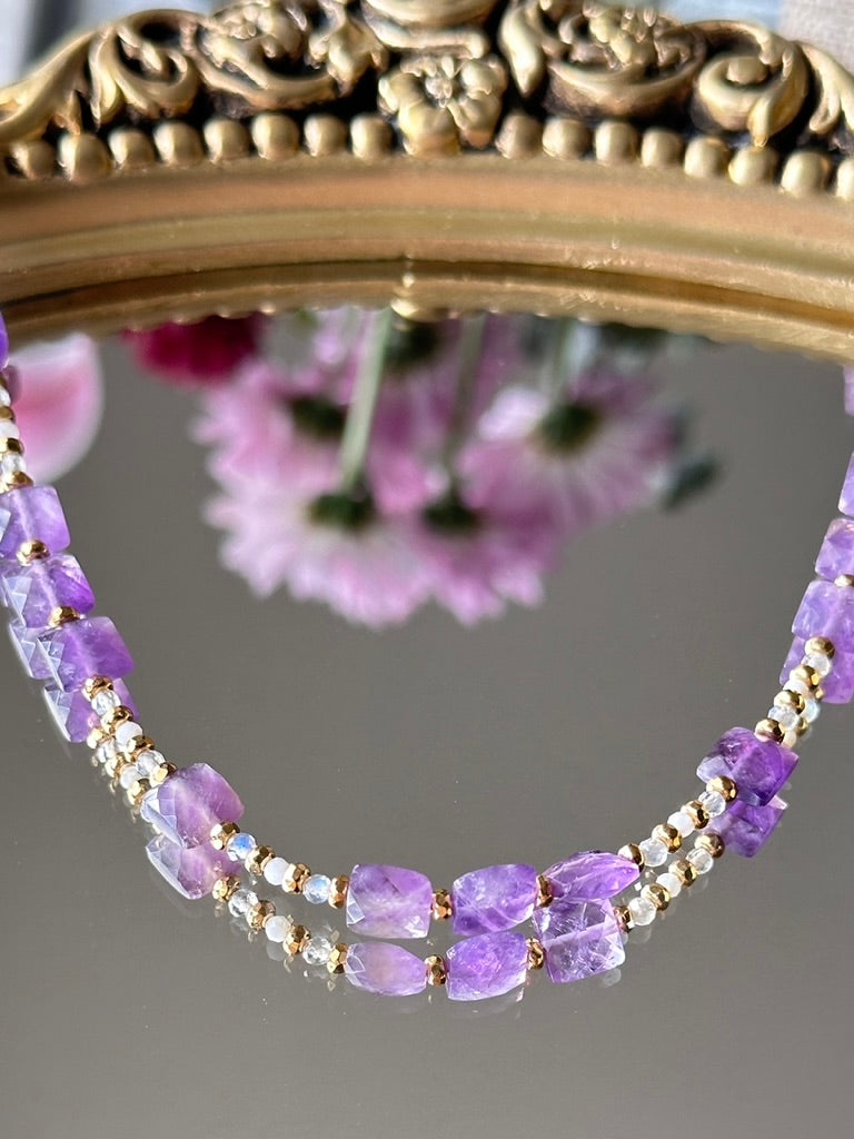 Twilight Trinity | Beaded Gemstone Toggle Necklace | Amethyst, Moonstone & Labradorite | 14k Gold-Filled