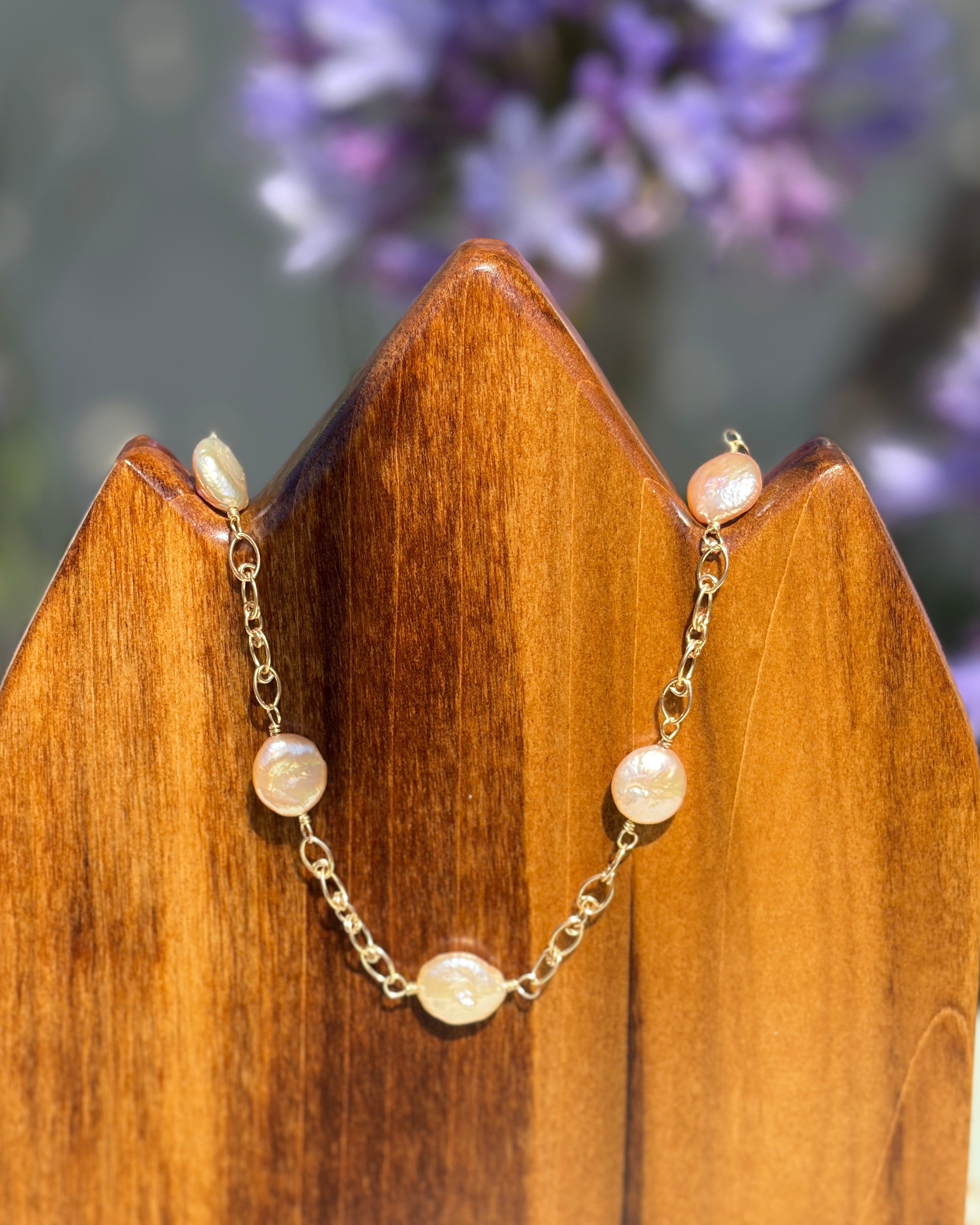 Wisdom | Handmade Chain Necklace | Petal Pink Freshwater Coin Pearl | 14k Gold-Filled