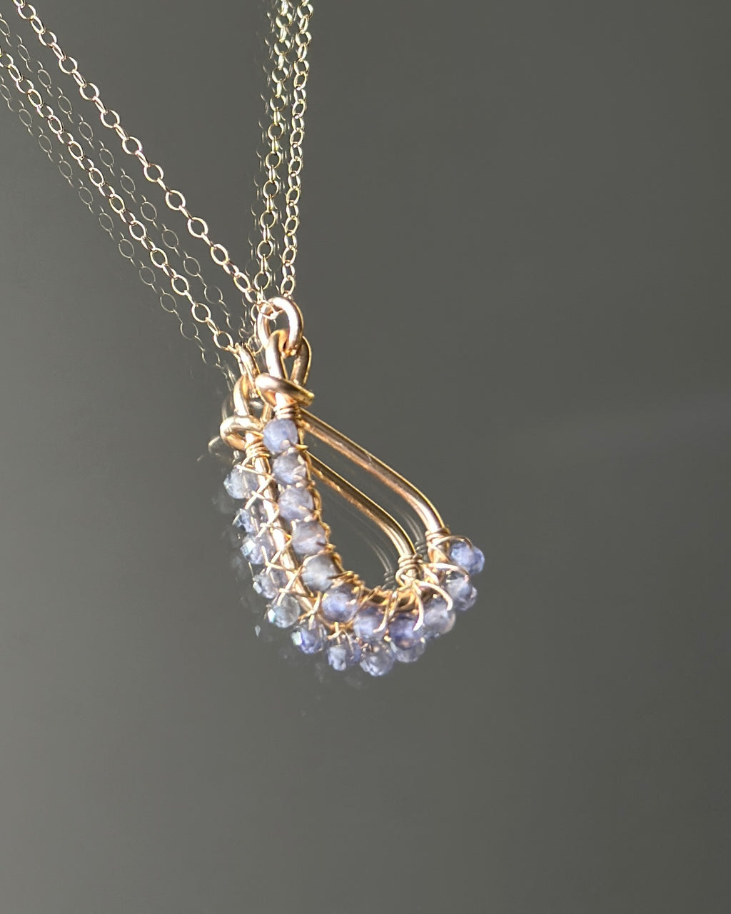 Violet Eyes | Wire Wrapped Pendant Dainty Chain Necklace | Iolite | 14k Gold-Filled