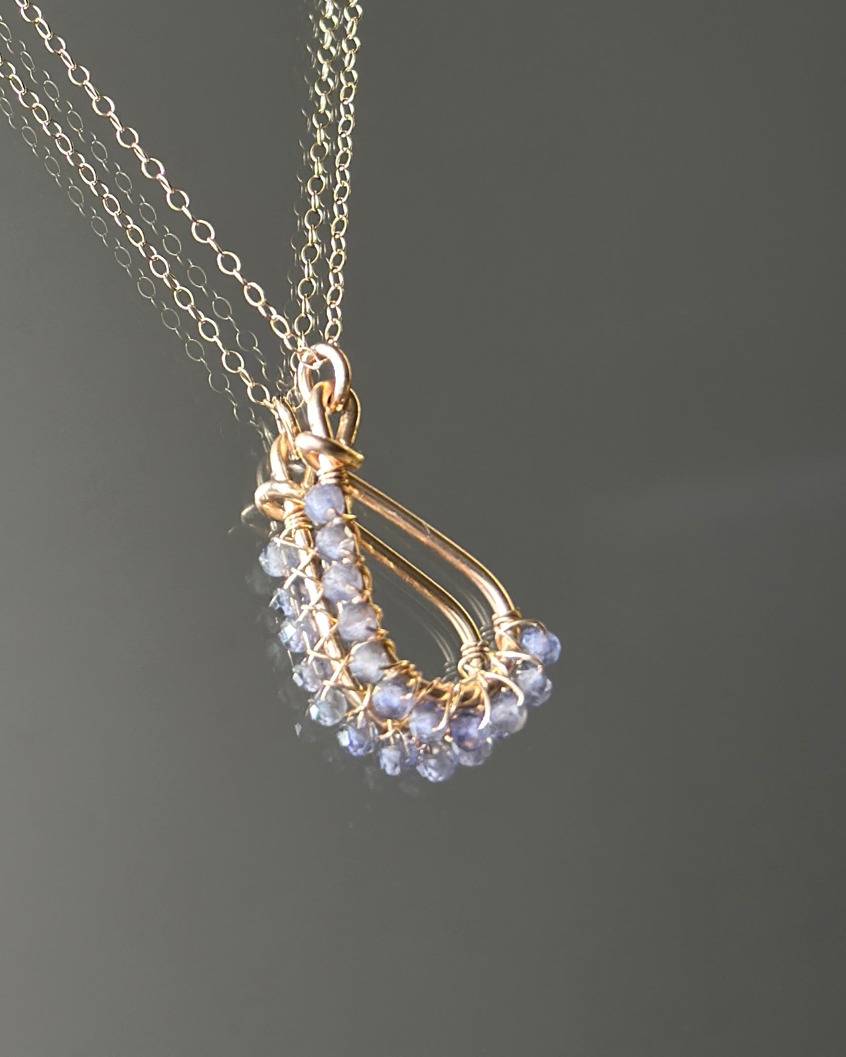 Violet Eyes | Wire Wrapped Pendant Dainty Chain Necklace | Iolite | 14k Gold-Filled