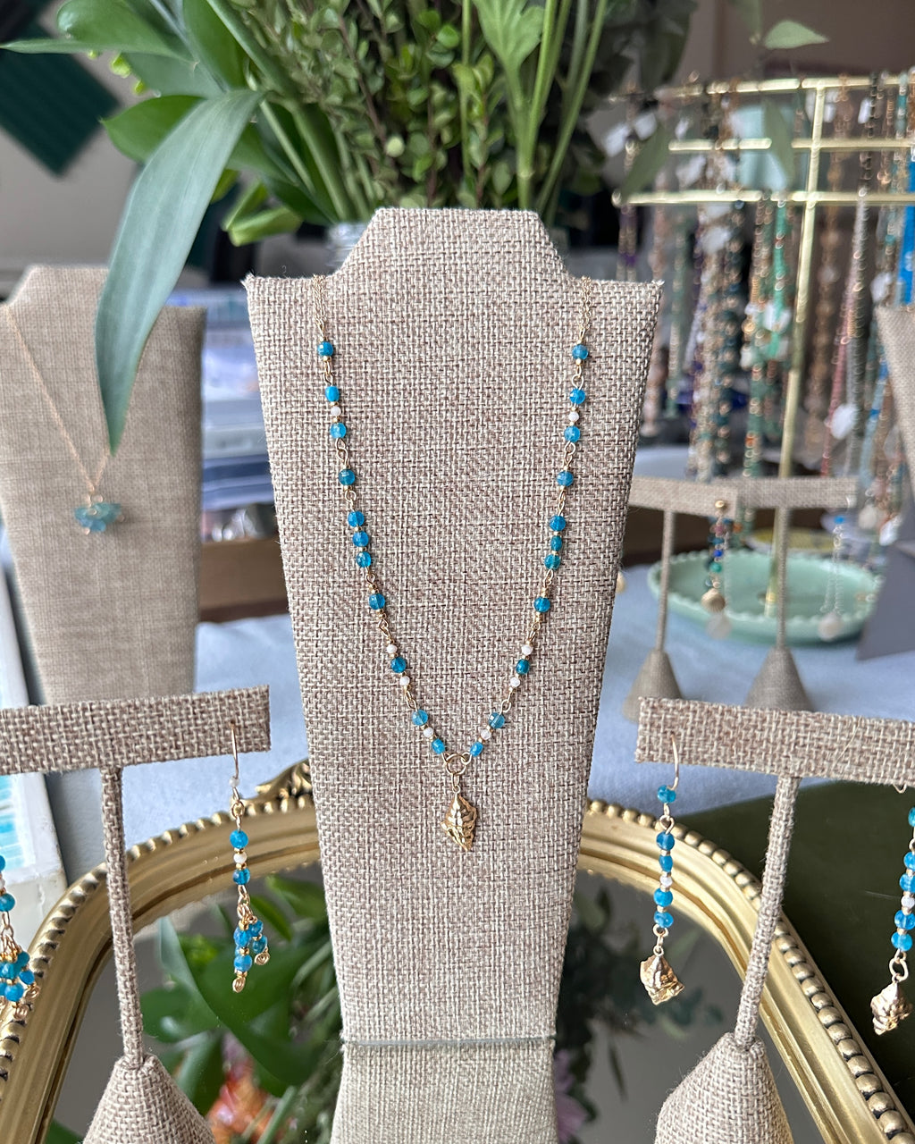 Ocean Whisper | Conch Shell Drop Earrings | Blue Apatite & Moonstone | 14k Gold-Filled