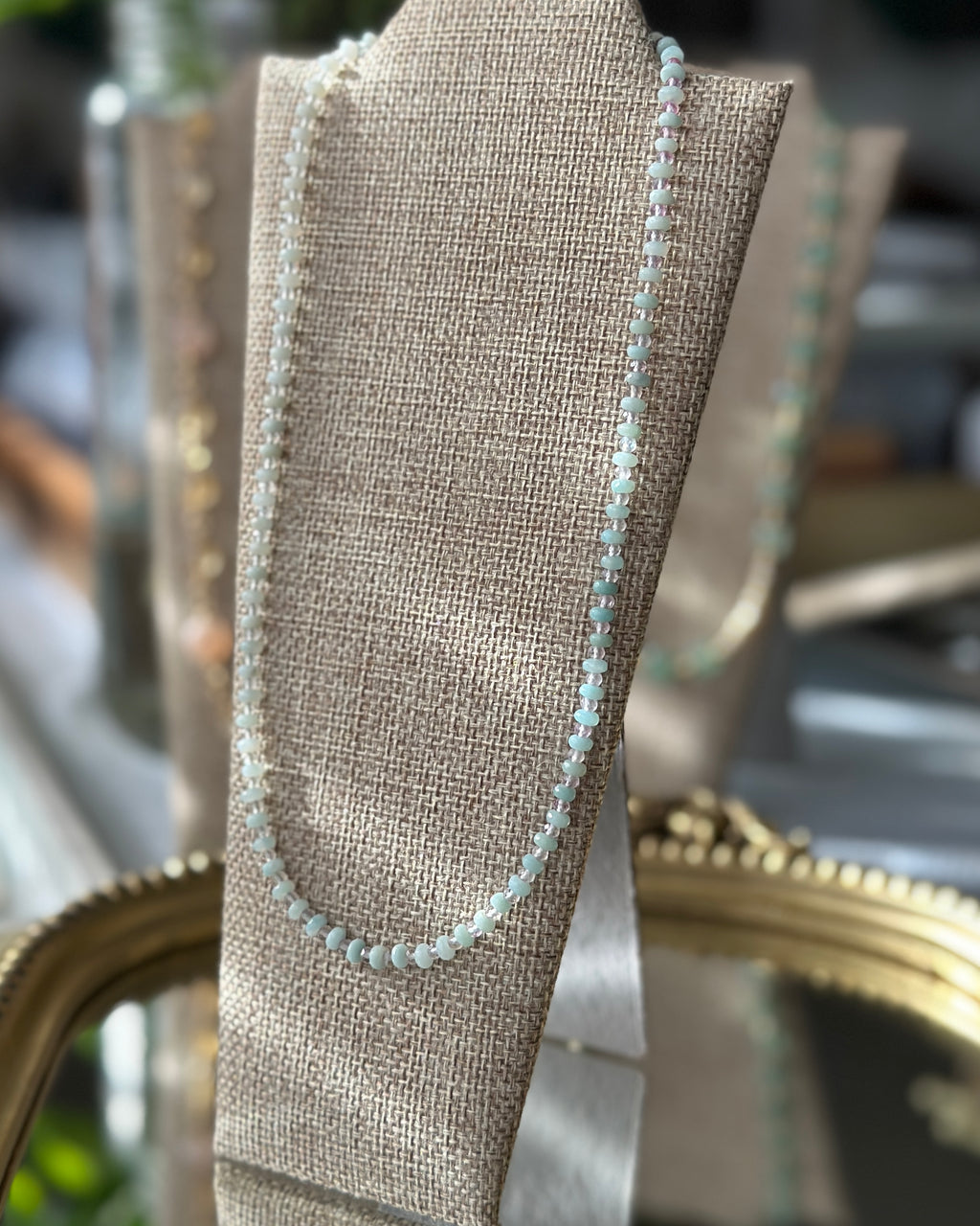 Icy Mist | Beaded Gemstone Necklace | Amazonite & Fluorite | Sterling Silver