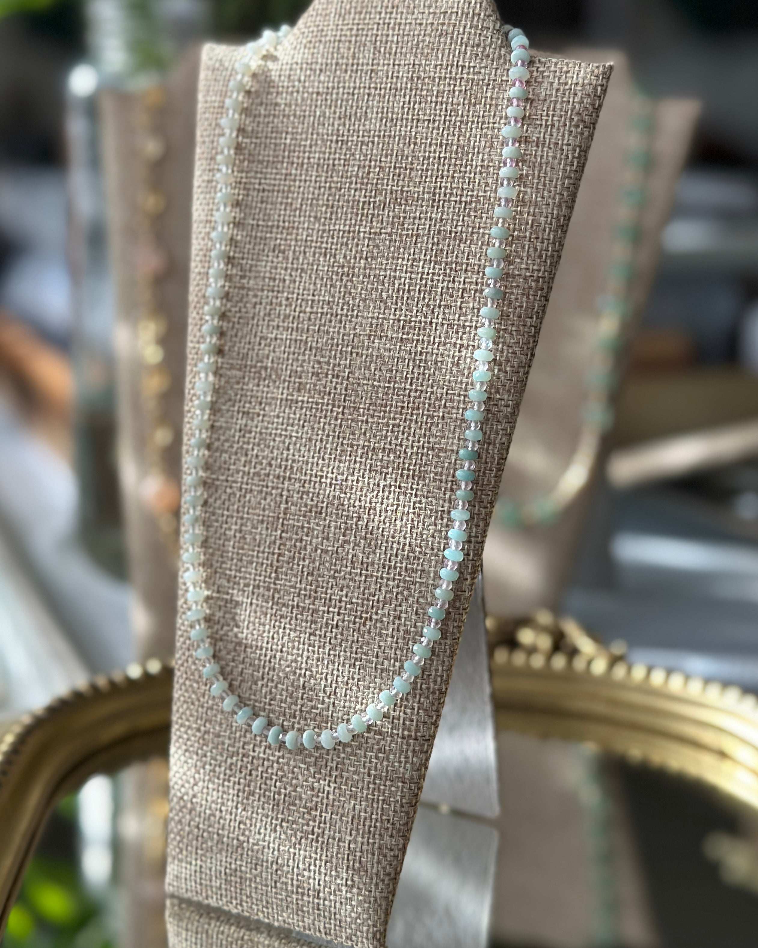 Icy Mist | Beaded Gemstone Necklace | Amazonite & Fluorite | Sterling Silver