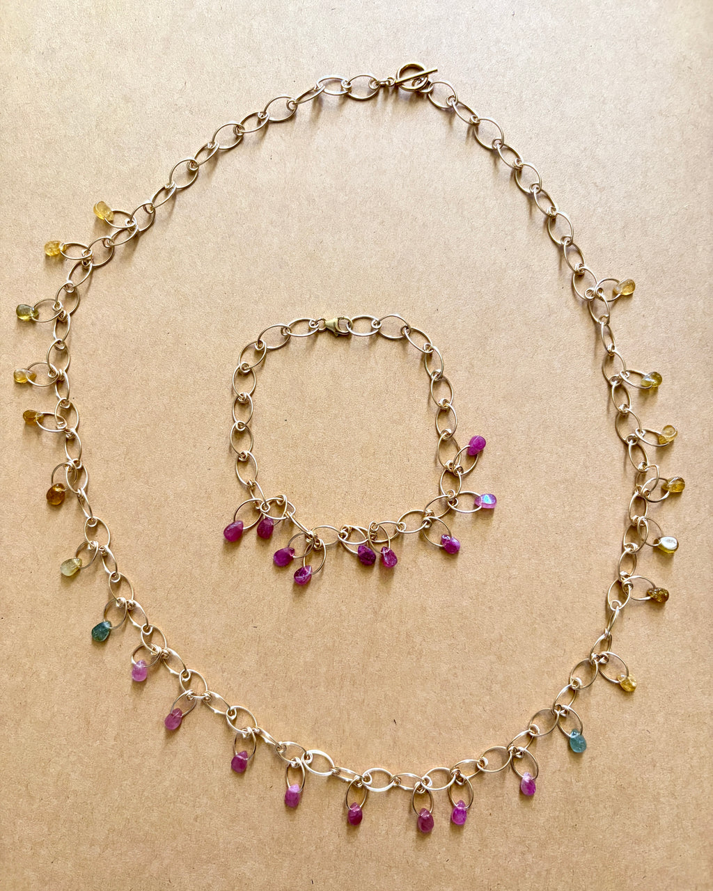 Happy Tears | Handmade Chain Bracelet | Pink Tourmaline | 14k Gold Filled