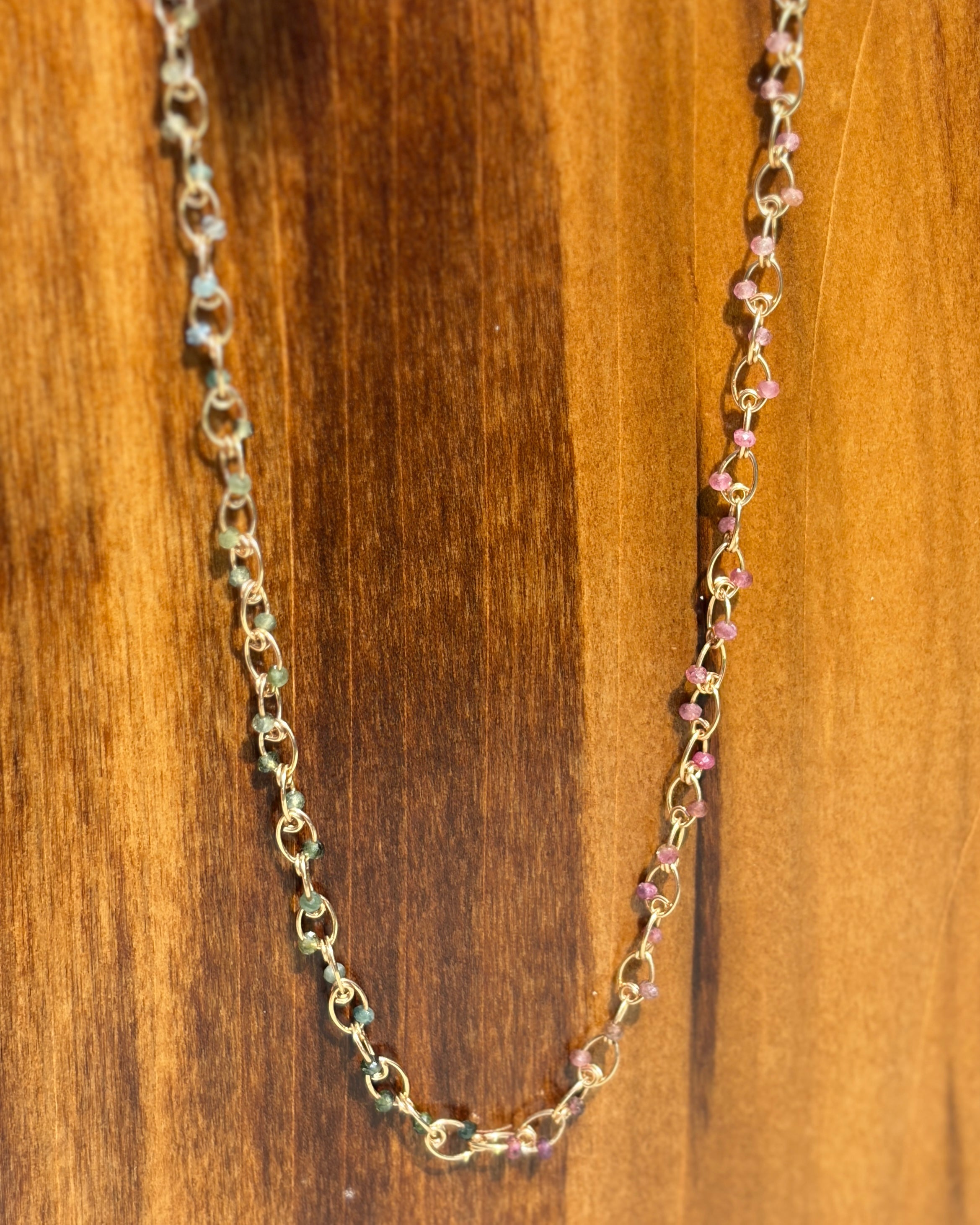 Peace | Handmade Chain Necklace | Rainbow Tourmaline | 14k Gold-Filled