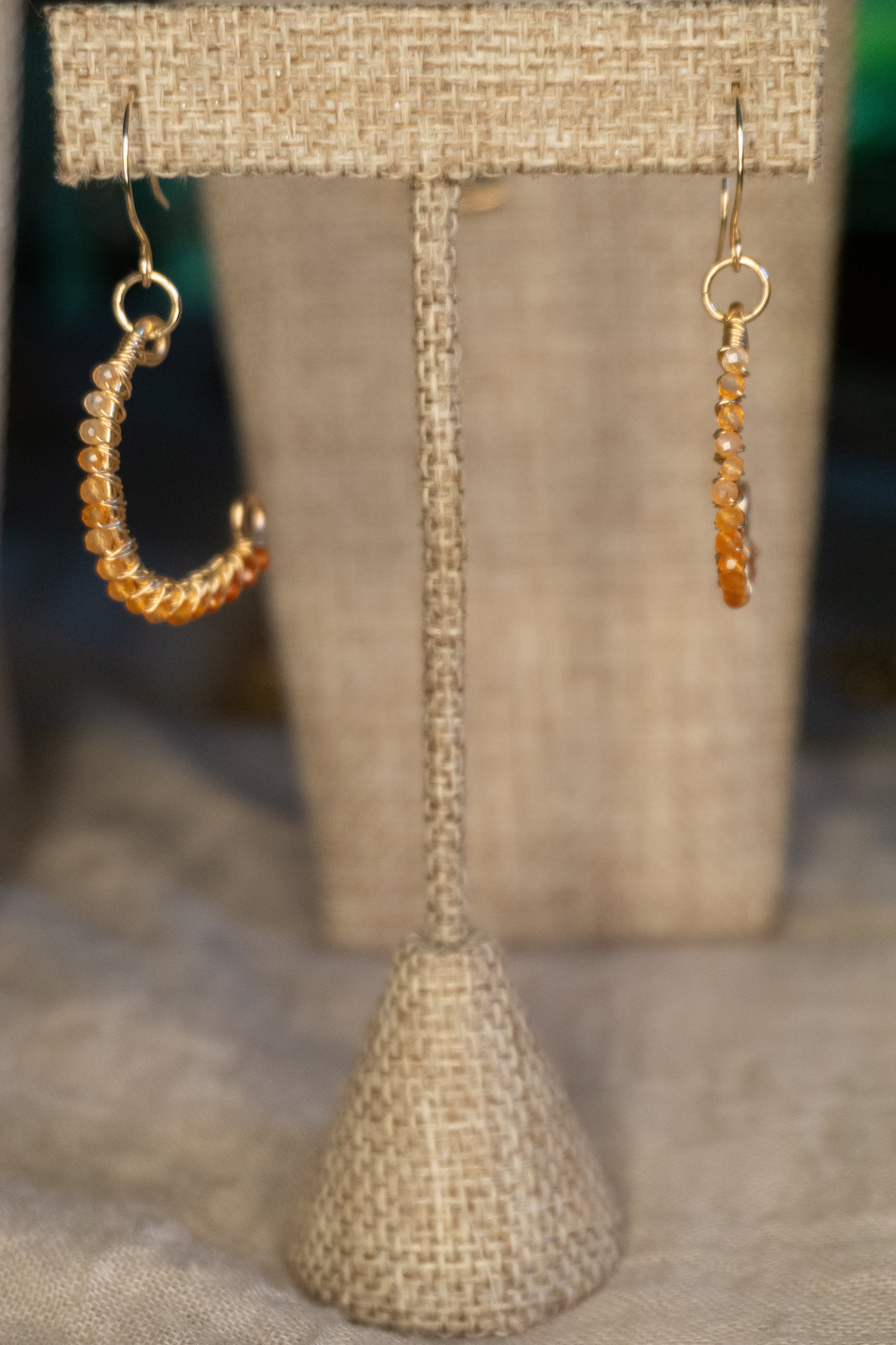 Flaming Leaves | Wire Wrapped Abstract Earrings | Ombré Carnelian | 14k Gold-Filled