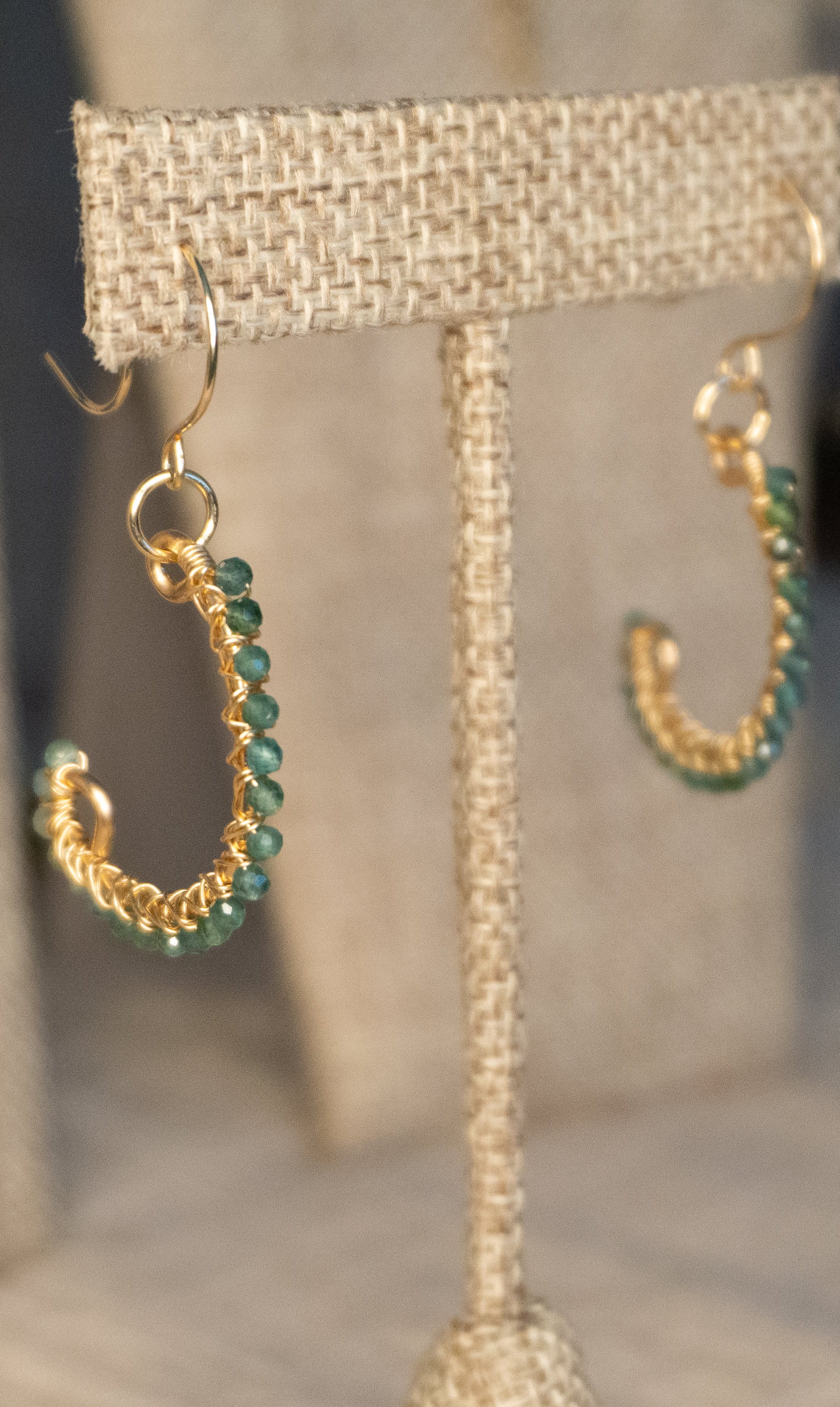 Evergreen Flow | Wire Wrapped Hoop Earrings | Green Tourmaline | 14k Gold-Filled