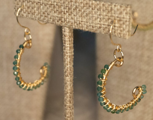 Evergreen Flow | Wire Wrapped Hoop Earrings | Green Tourmaline | 14k Gold-Filled