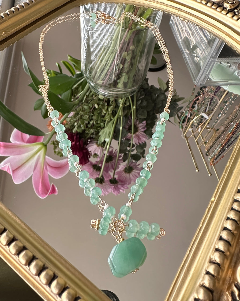 Earth Angel | Linked Gemstone Pendant Necklace | Green Aventurine | 14k Gold-Filled