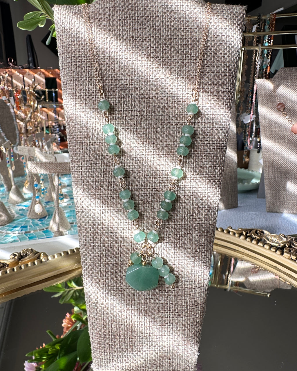 Earth Angel | Linked Gemstone Pendant Necklace | Green Aventurine | 14k Gold-Filled
