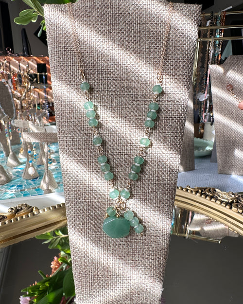 Earth Angel | Linked Gemstone Pendant Necklace | Green Aventurine | 14k Gold-Filled