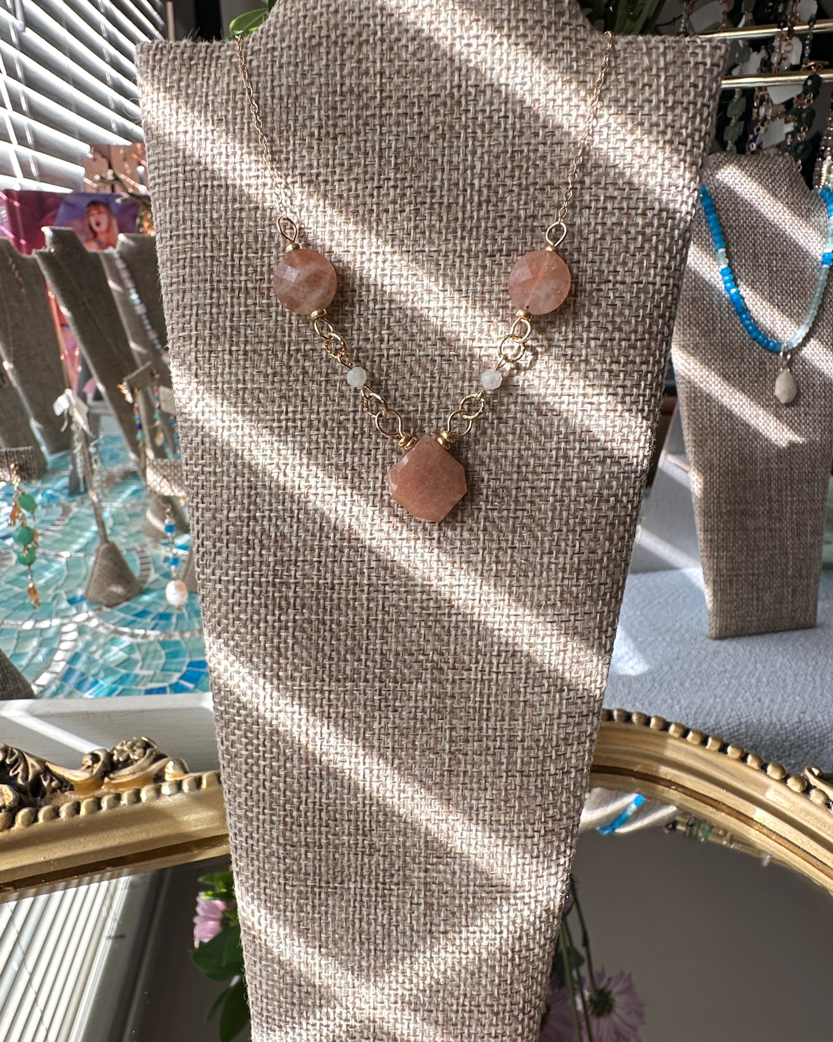 Peachy Keen | Linked Gemstone Focal Chain Necklace | Sunstone & Moonstone | 14k Gold-Filled