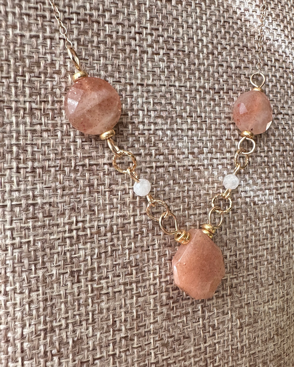 Peachy Keen | Linked Gemstone Focal Chain Necklace | Sunstone & Moonstone | 14k Gold-Filled