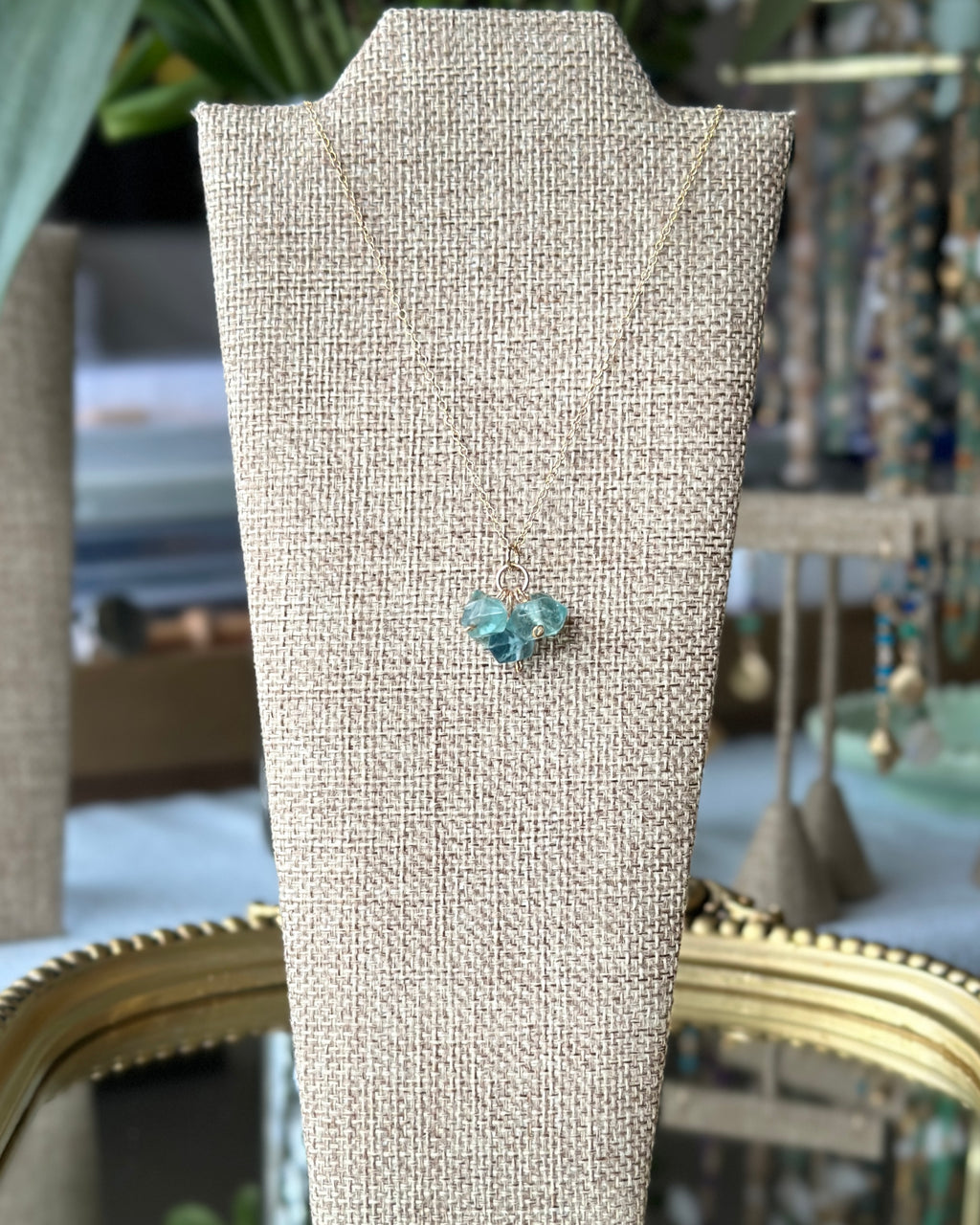 Willow Mist | Dainty Cluster Pendant Necklace | Green Fluorite | 14k Gold-Filled