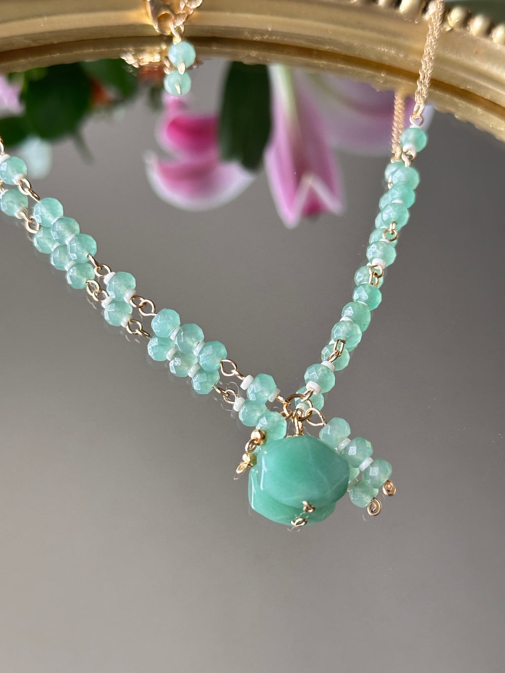 Earth Angel | Linked Gemstone Pendant Necklace | Green Aventurine | 14k Gold-Filled