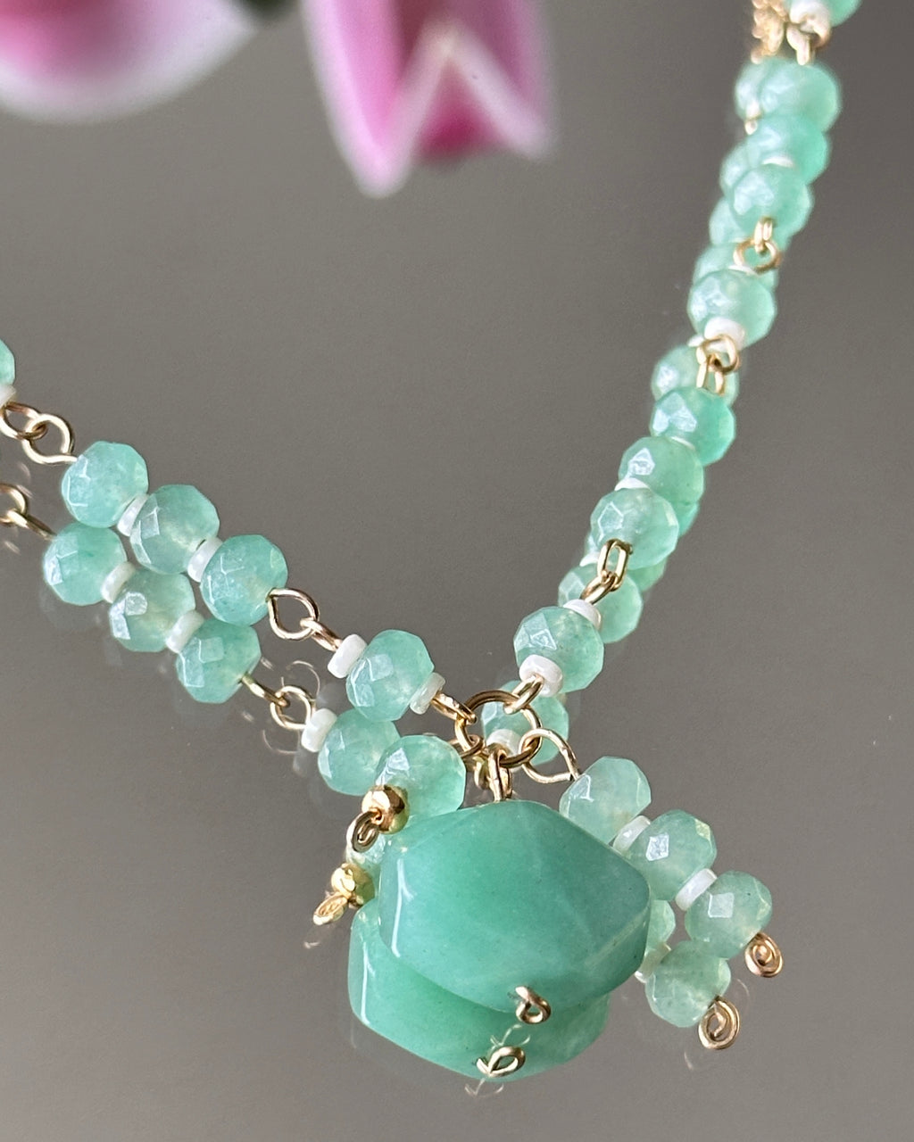 Earth Angel | Linked Gemstone Pendant Necklace | Green Aventurine | 14k Gold-Filled