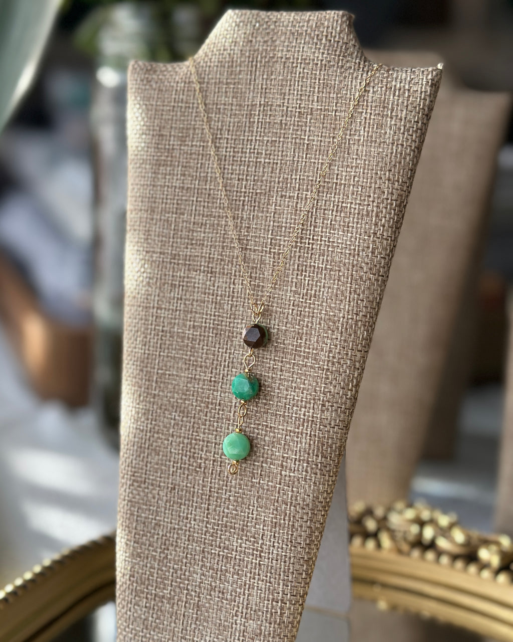 Lunar Lagoon | Dainty Chain Linked Pendant Necklace | Australian Chrysoprase | 14k Gold-Filled