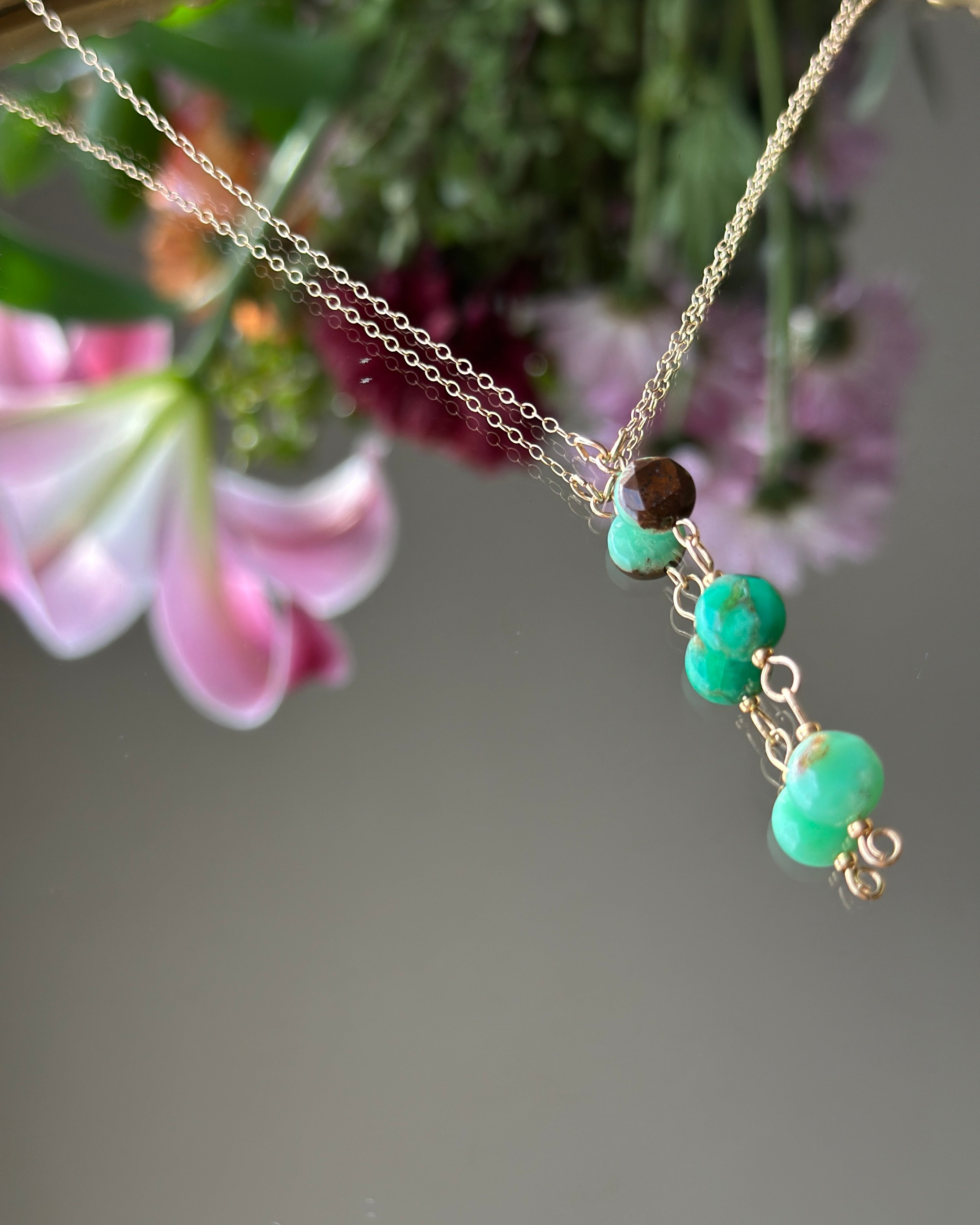 Lunar Lagoon | Dainty Chain Linked Pendant Necklace | Australian Chrysoprase | 14k Gold-Filled