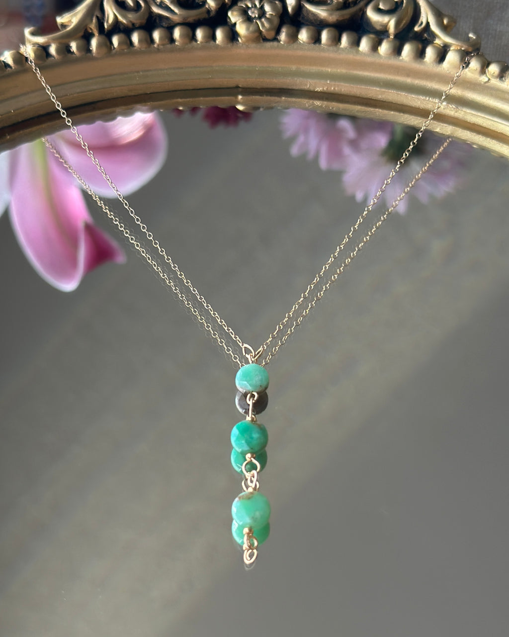Lunar Lagoon | Dainty Chain Linked Pendant Necklace | Australian Chrysoprase | 14k Gold-Filled
