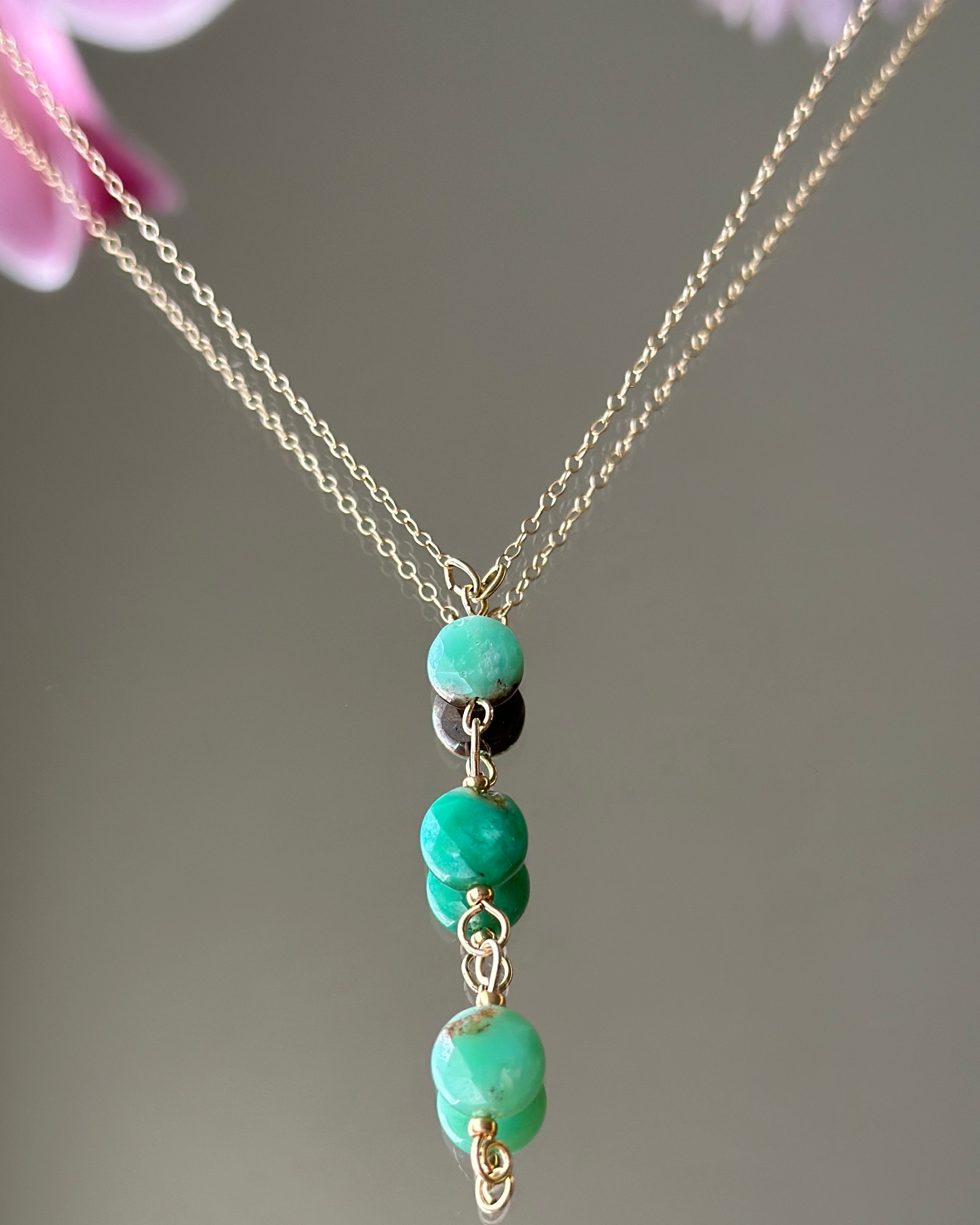 Lunar Lagoon | Dainty Chain Linked Pendant Necklace | Australian Chrysoprase | 14k Gold-Filled