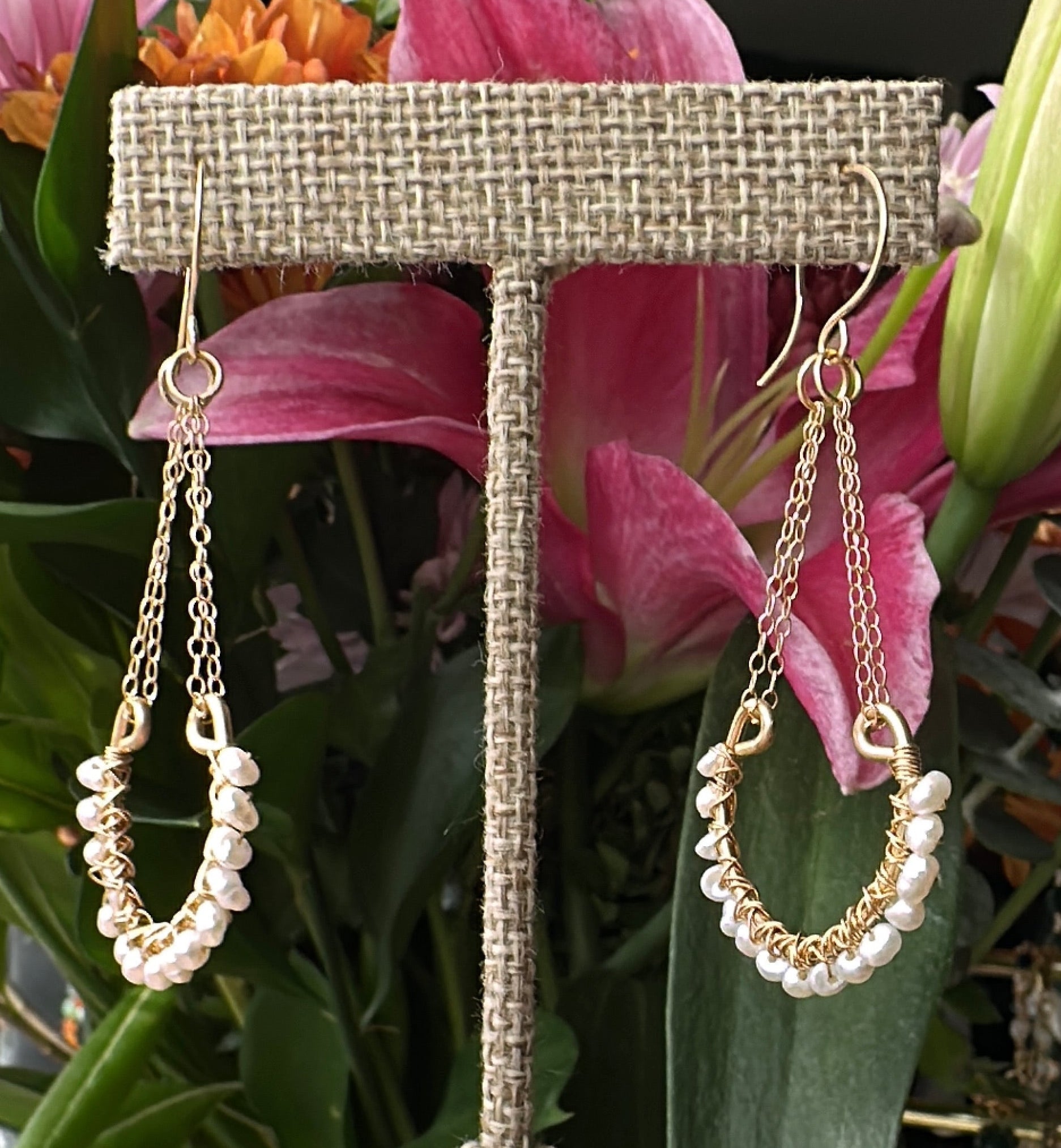 Pearly Shores | Wire Wrapped Dangle Earrings | Fresh Water Pearl | 14k Gold-Filled