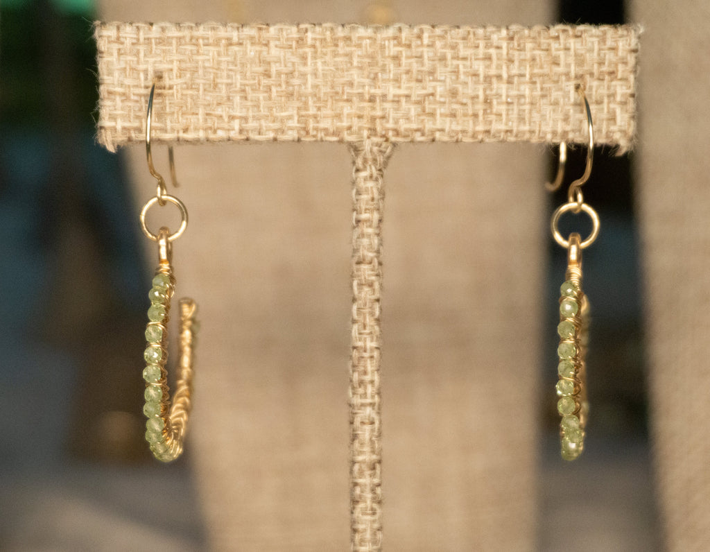 Placid Lily | Wire Wrapped Hoop Earrings | Peridot | 14k Gold-Filled