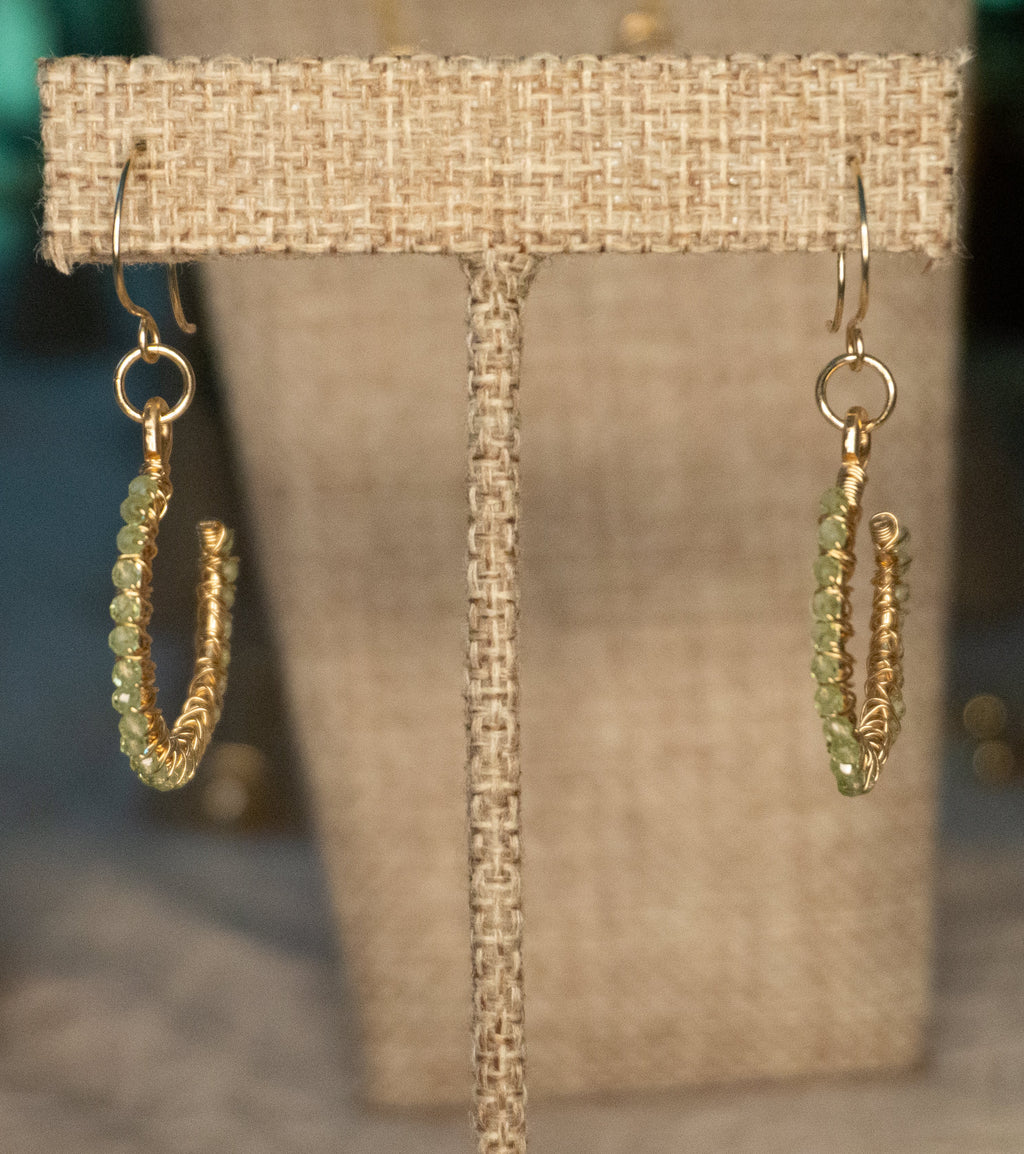 Placid Lily | Wire Wrapped Hoop Earrings | Peridot | 14k Gold-Filled