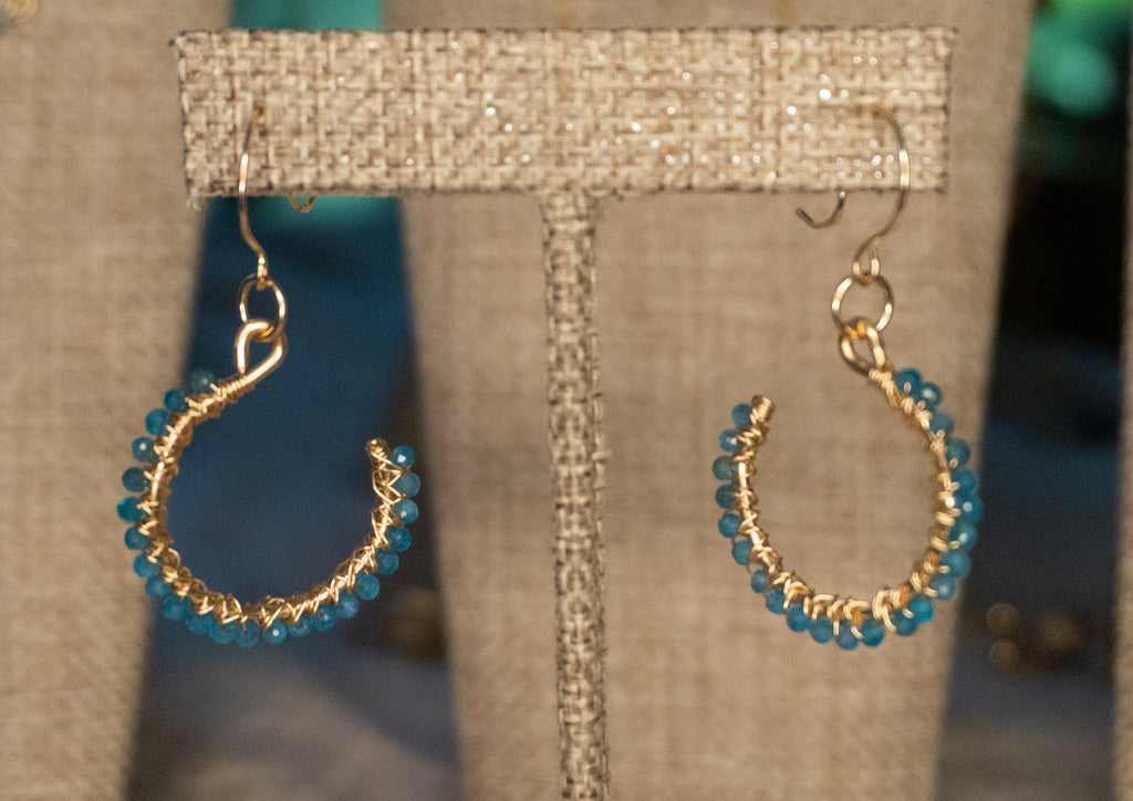 Pacific Wave | Wire Wrapped Hoop Earrings | Blue Apatite | 14k Gold-Filled
