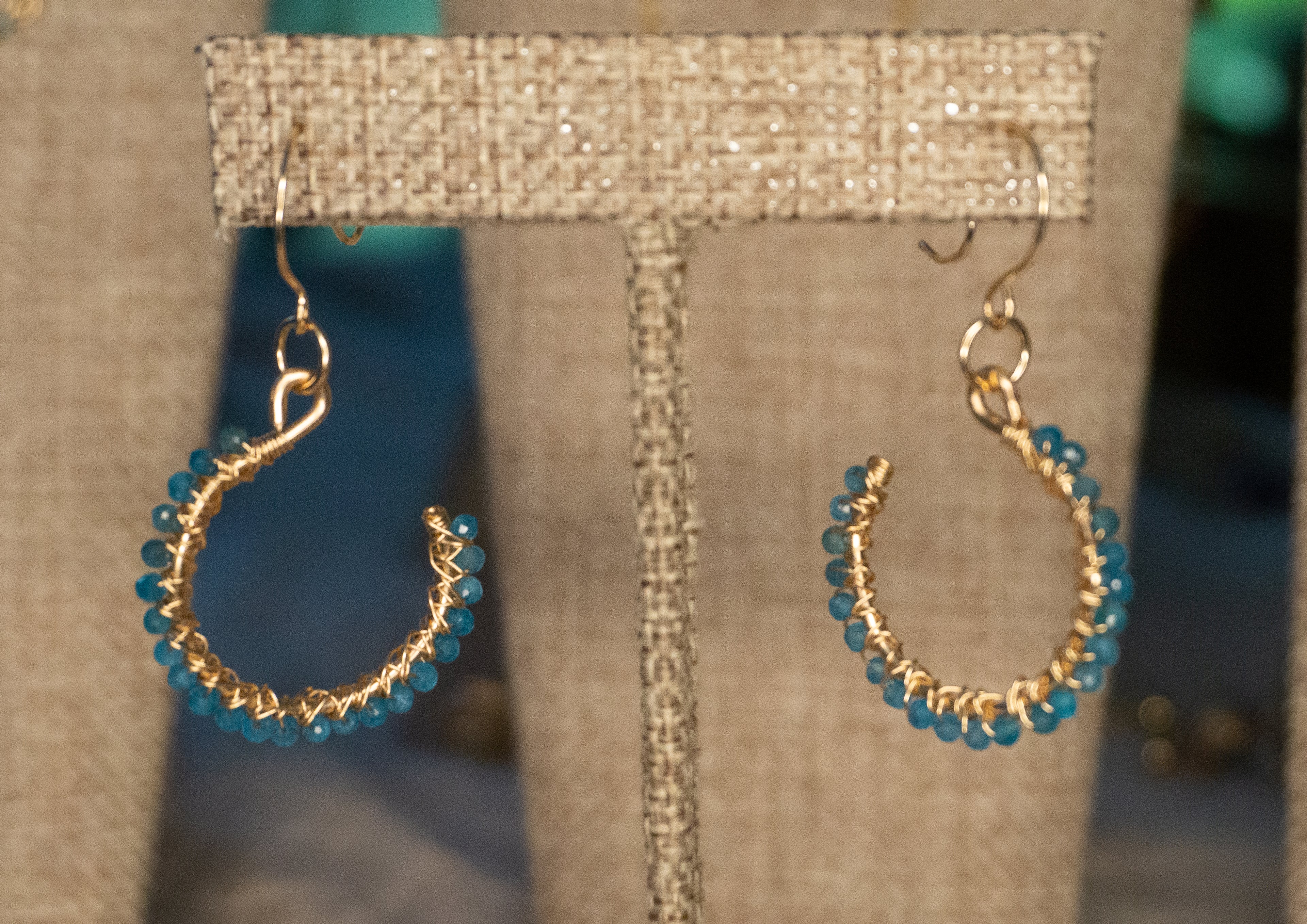 Pacific Wave | Wire Wrapped Hoop Earrings | Blue Apatite | 14k Gold-Filled